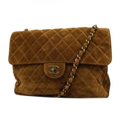 Chanel Shoulder Bag Matelasse Suede Brown Women's