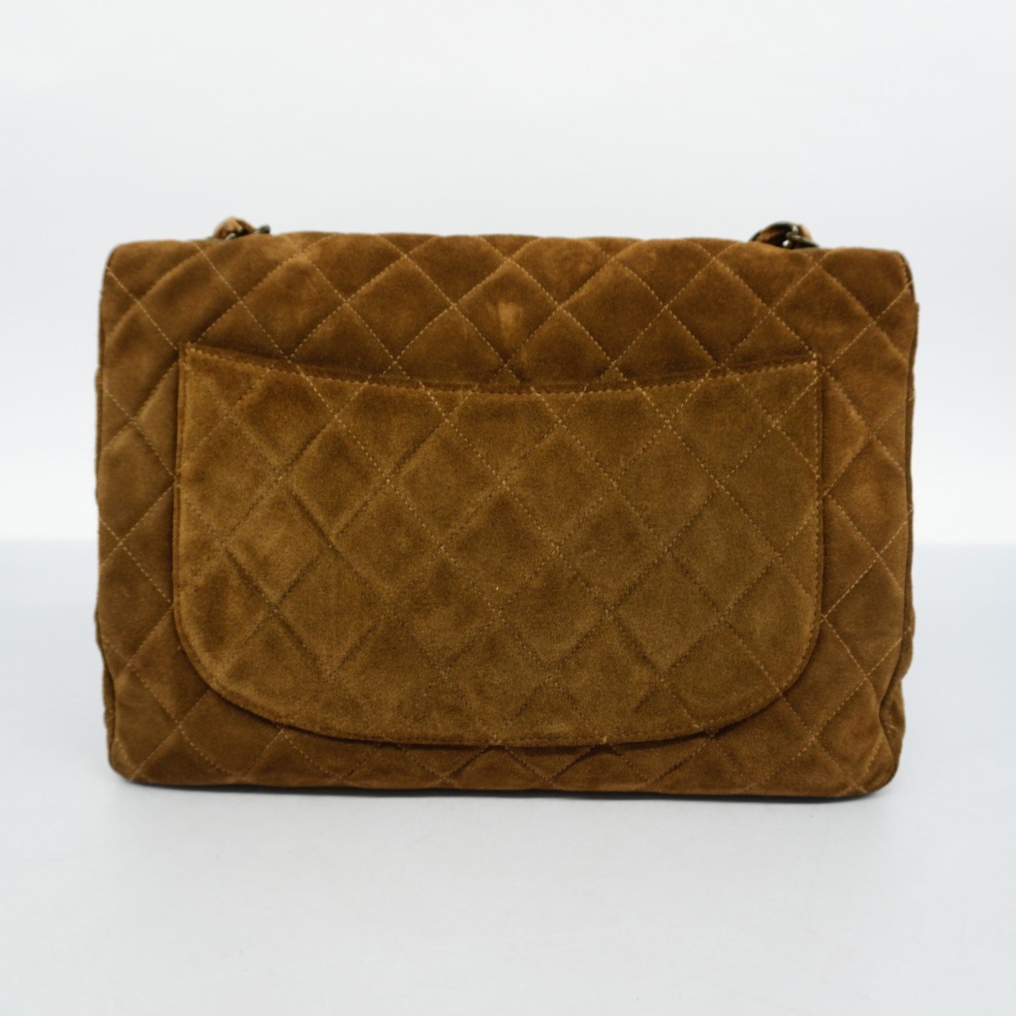 Chanel Shoulder Bag Matelasse Suede Brown Women's