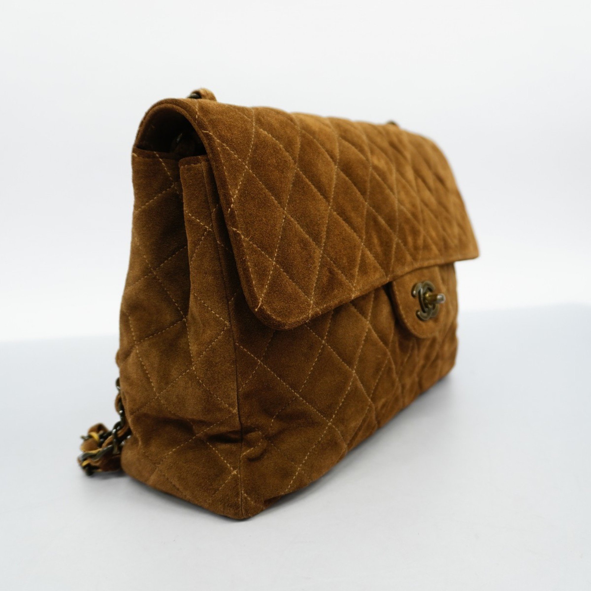 Chanel Shoulder Bag Matelasse Suede Brown Women's