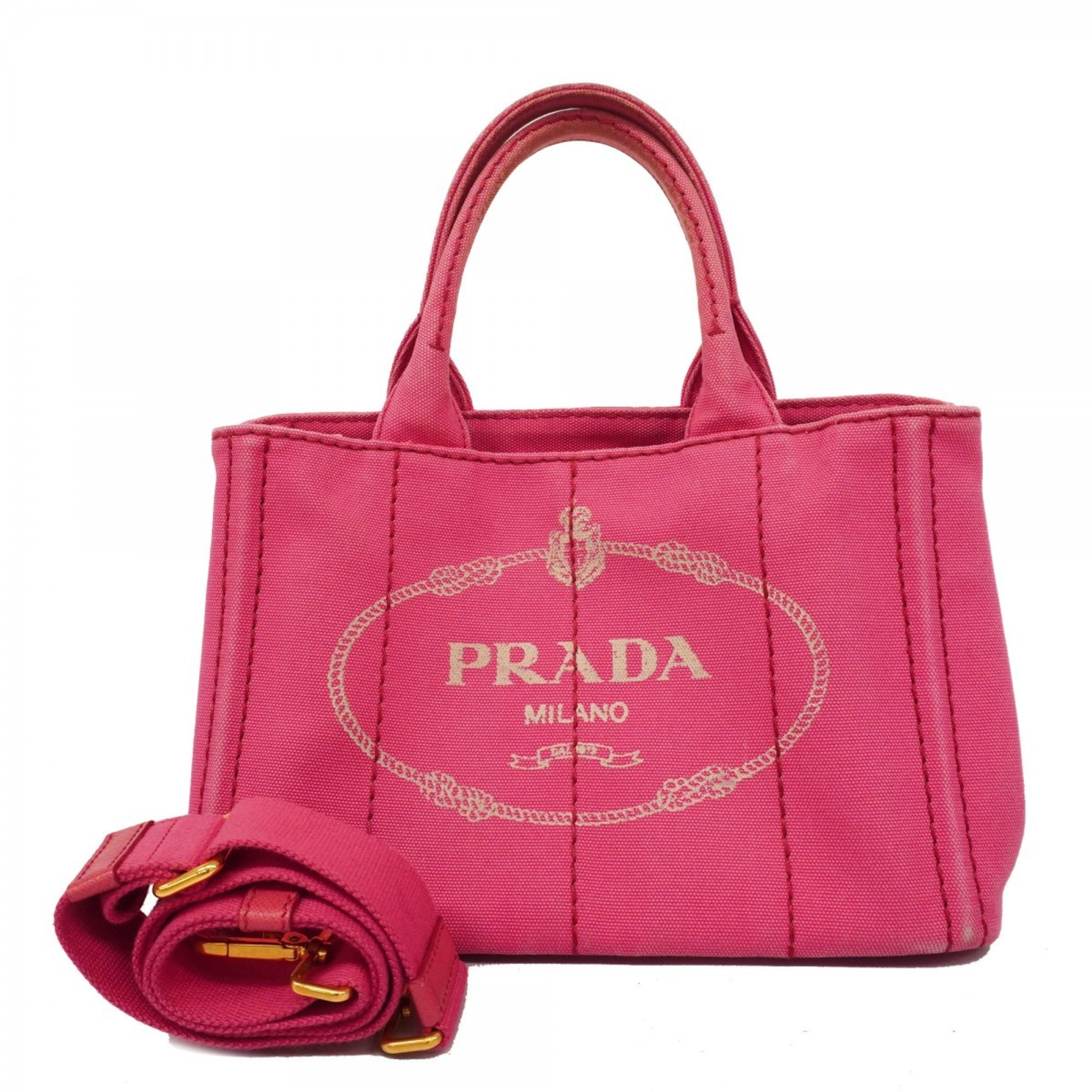 Prada Tote Bag Canapa Canvas Pink Women's