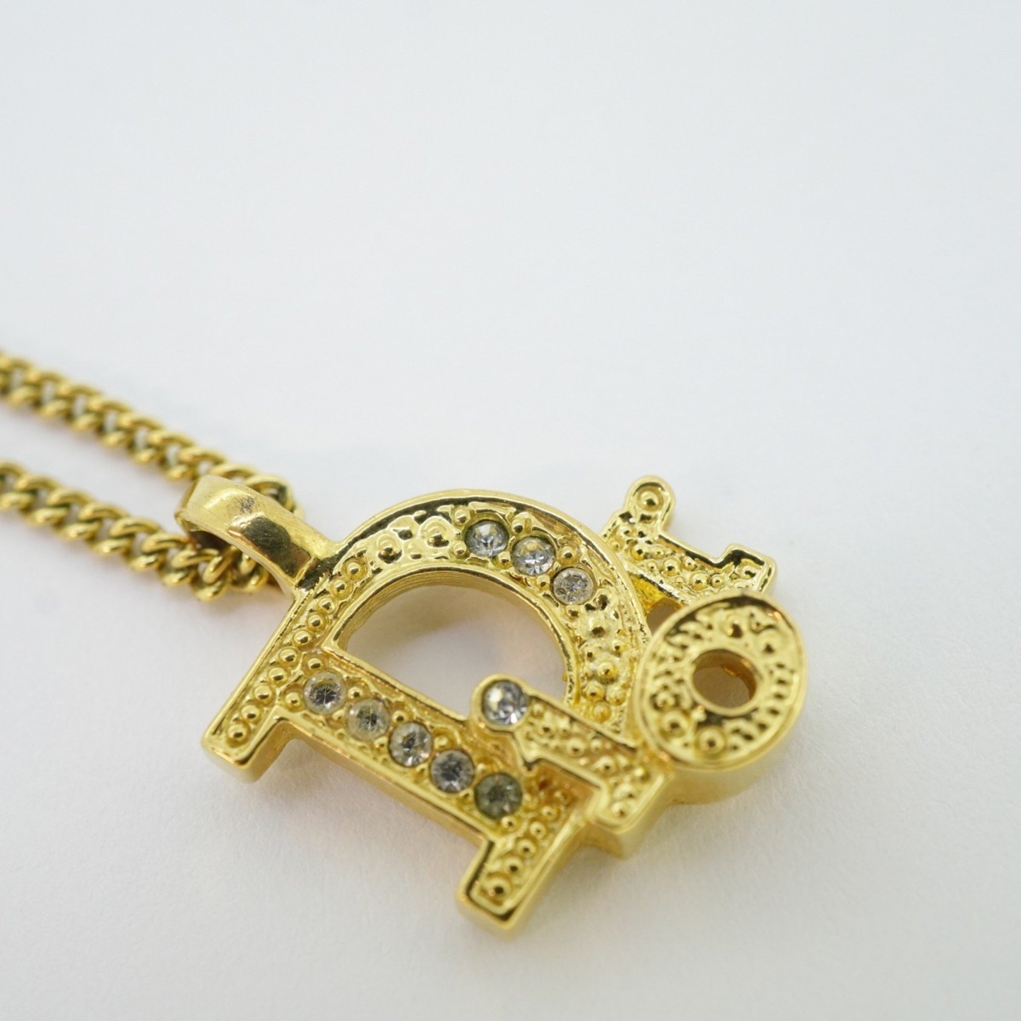 Christian Dior Necklace Rhinestone GP Plated Gold Ladies