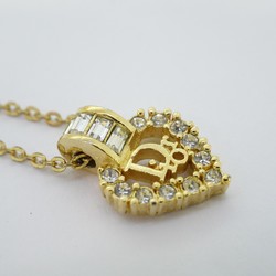 Christian Dior Necklace Heart Motif Rhinestone GP Plated Gold Ladies