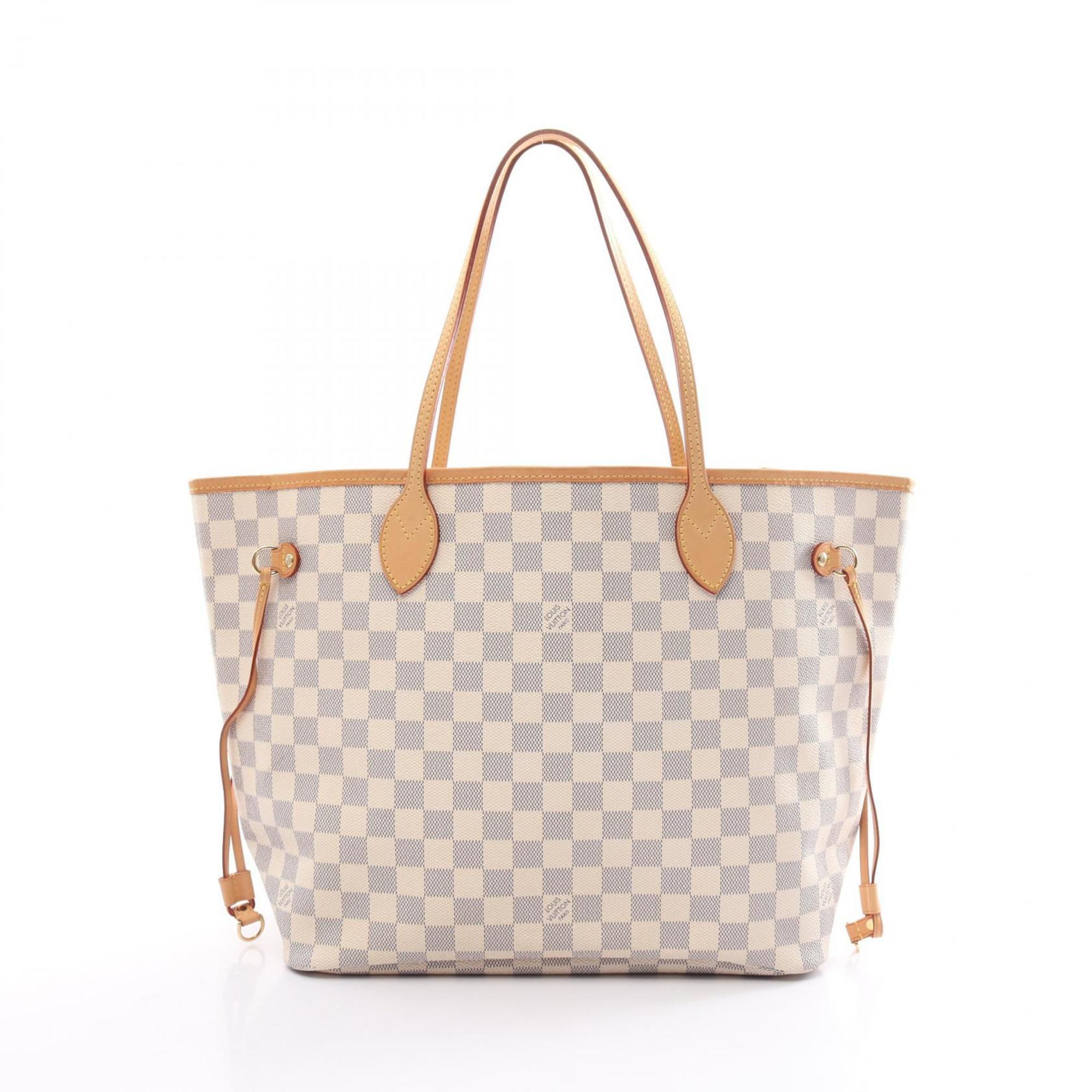 Louis Vuitton Neverfull MM Damier Azur Tote Bag, Coated Canvas, Leather, Women's, White, N51107