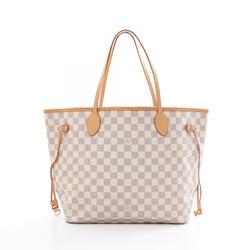 Louis Vuitton Neverfull MM Damier Azur Tote Bag, Coated Canvas, Leather, Women's, White, N51107