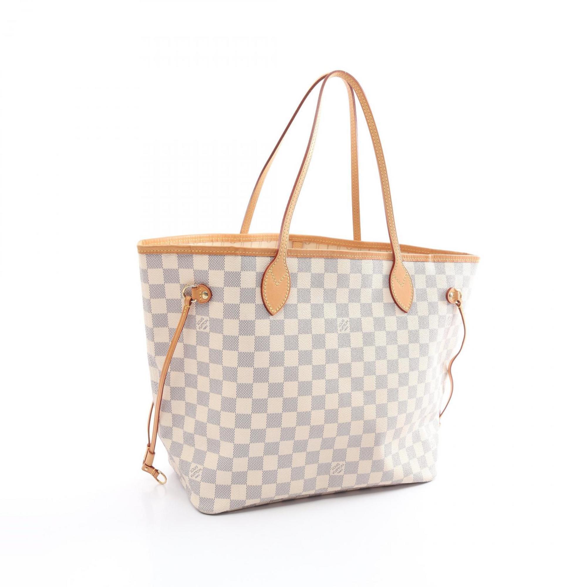 Louis Vuitton Neverfull MM Damier Azur Tote Bag, Coated Canvas, Leather, Women's, White, N51107