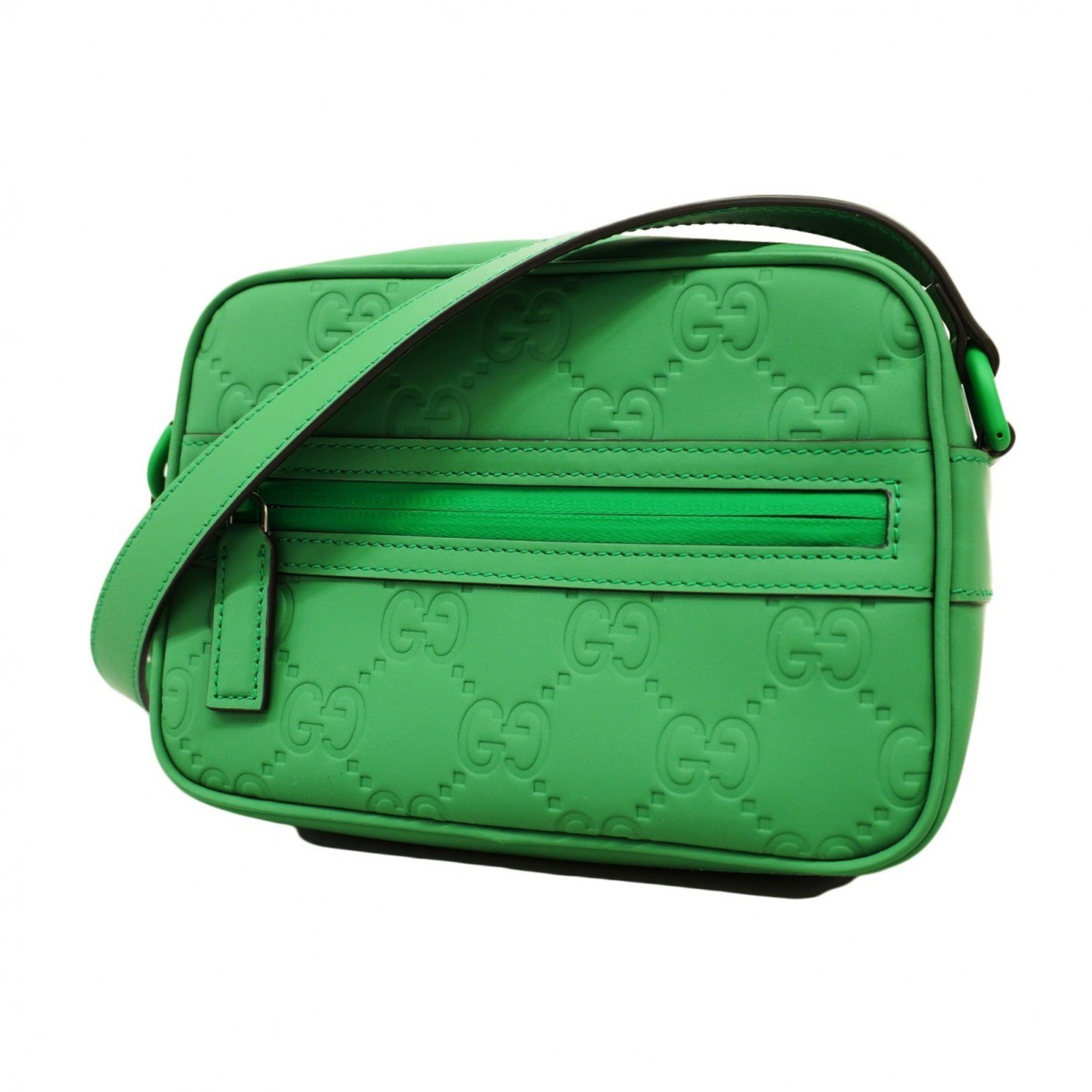 Gucci Shoulder Bag GG Rubber Effect 771321 Leather Green Women's