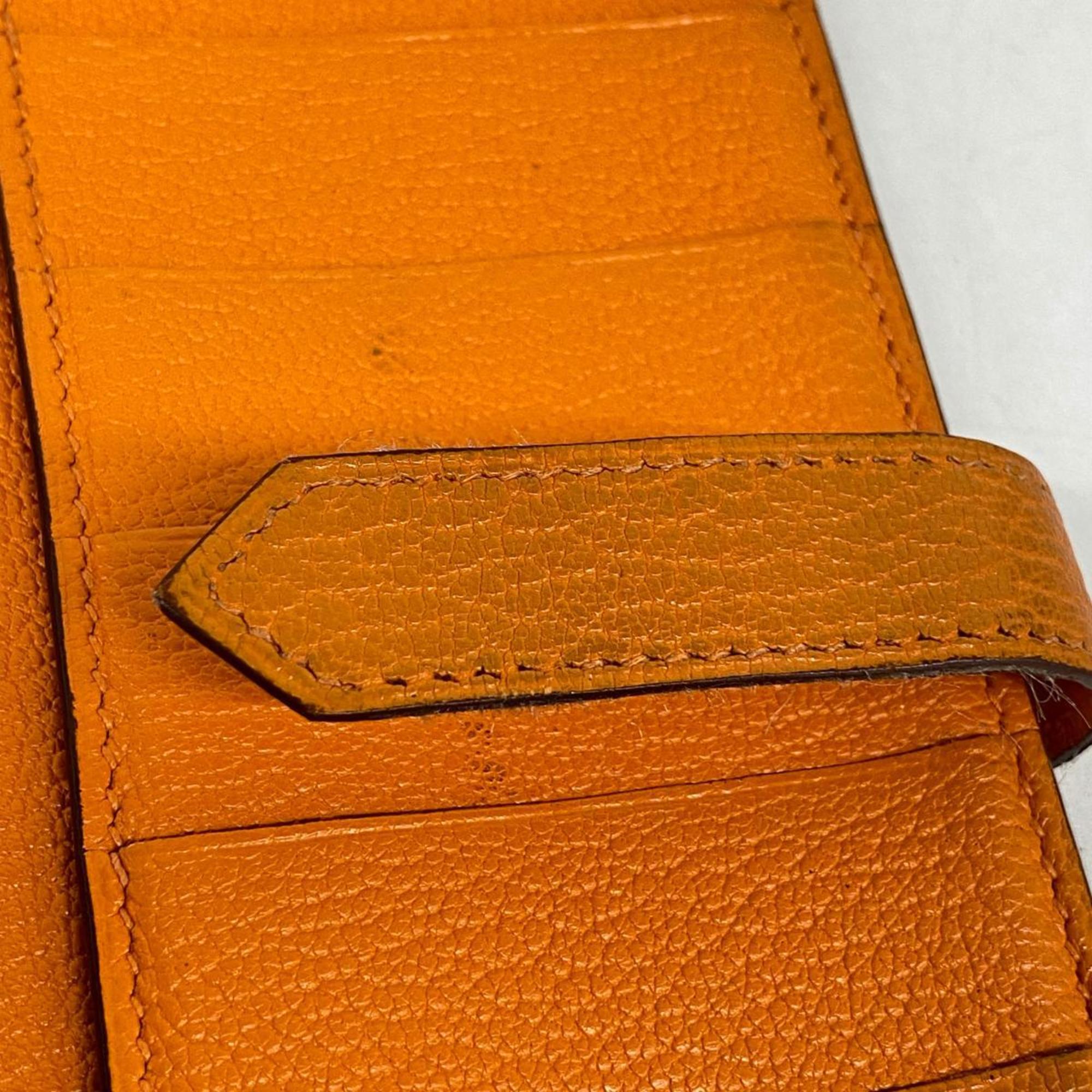 Hermes Long Wallet Bearn Soufflet K Stamp Chevre Orange Women's