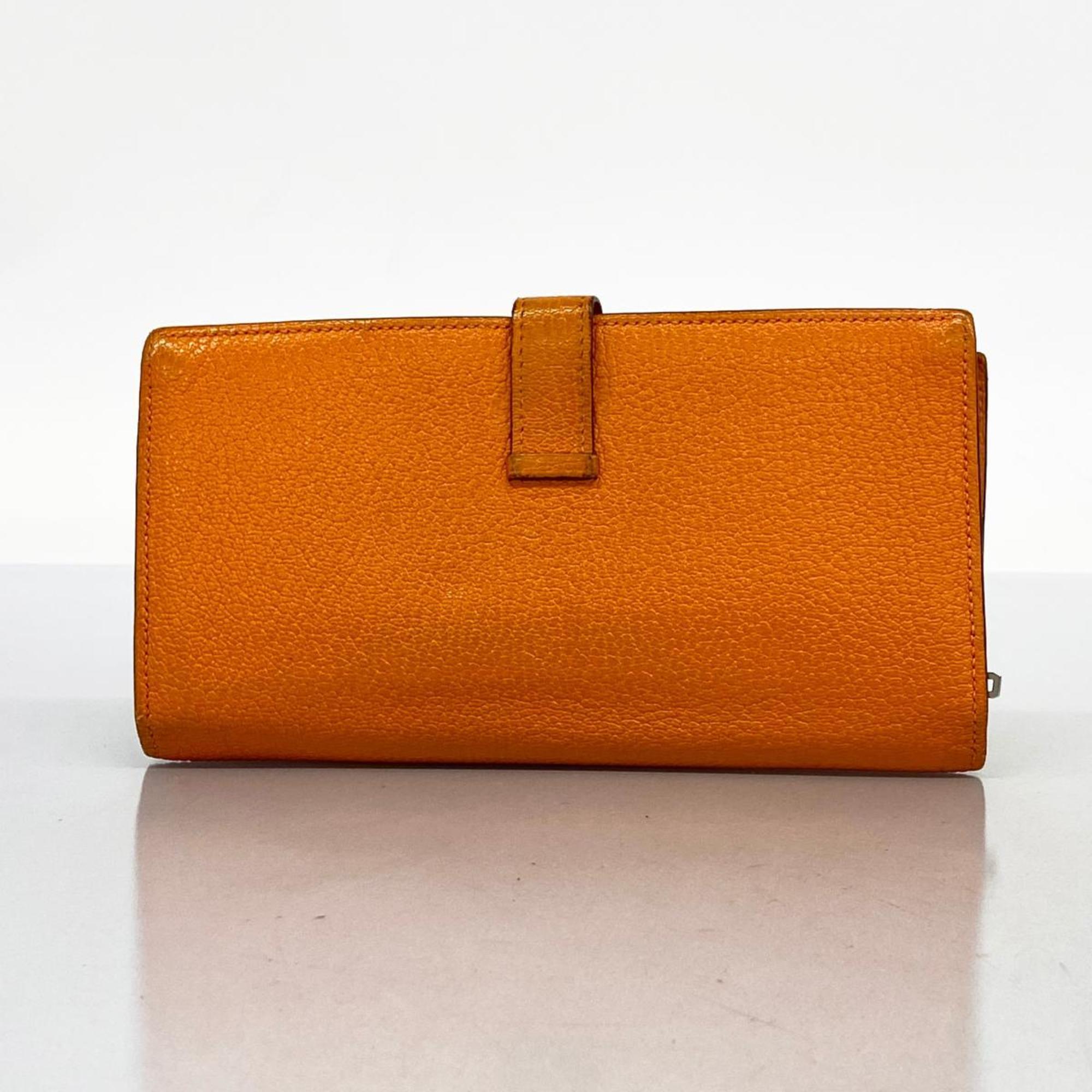 Hermes Long Wallet Bearn Soufflet K Stamp Chevre Orange Women's