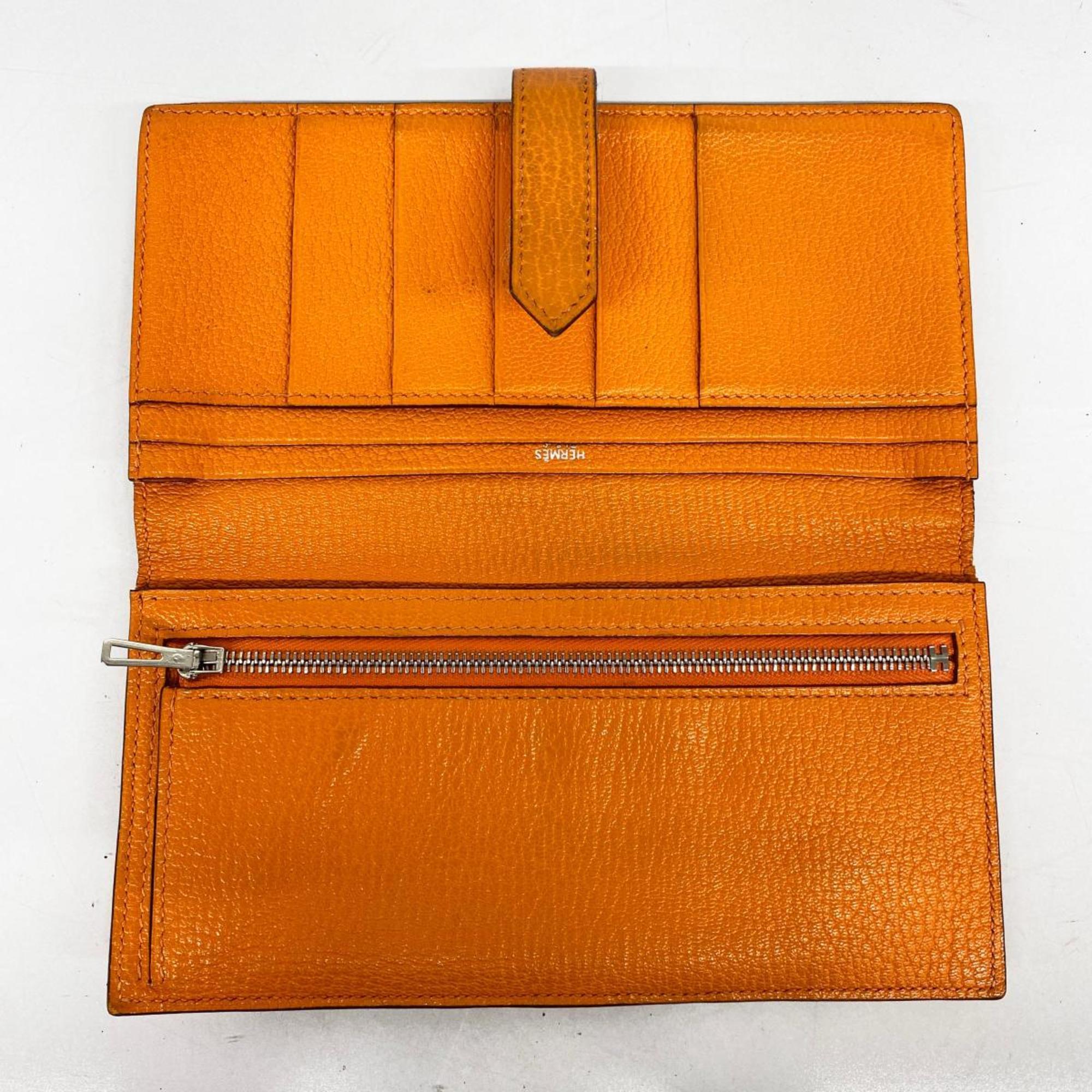 Hermes Long Wallet Bearn Soufflet K Stamp Chevre Orange Women's