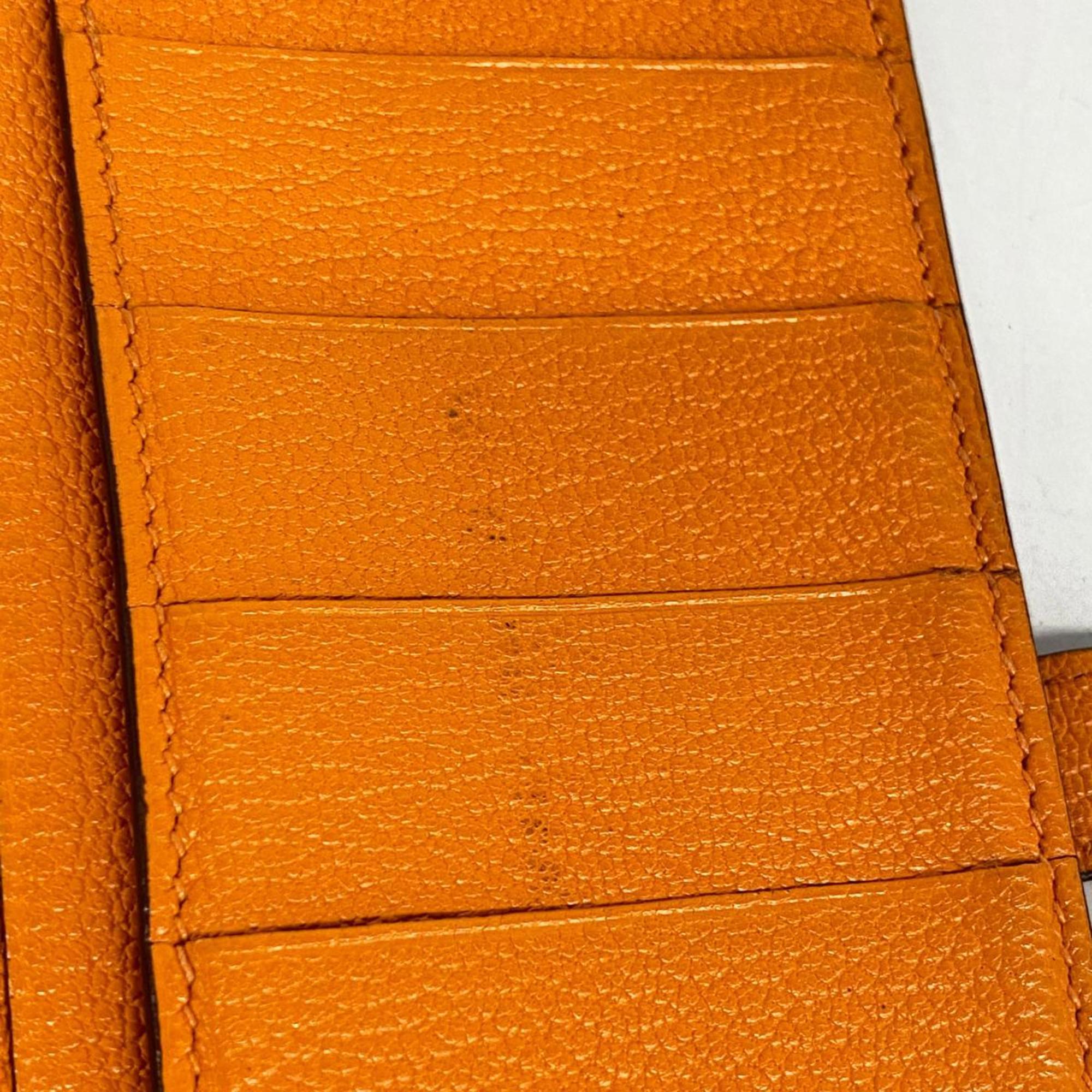 Hermes Long Wallet Bearn Soufflet K Stamp Chevre Orange Women's