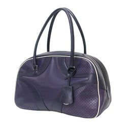 PRADA Prada Perforated Leather Boston Bag / Piping Purple White