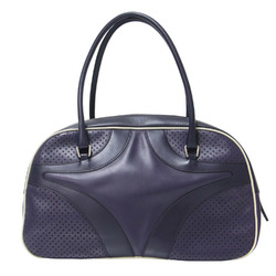 PRADA Prada Perforated Leather Boston Bag / Piping Purple White