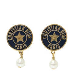 Christian Dior Resin Pearl Medallion Star Earrings CD LEGACY EARRINGS Metal Navy Gold