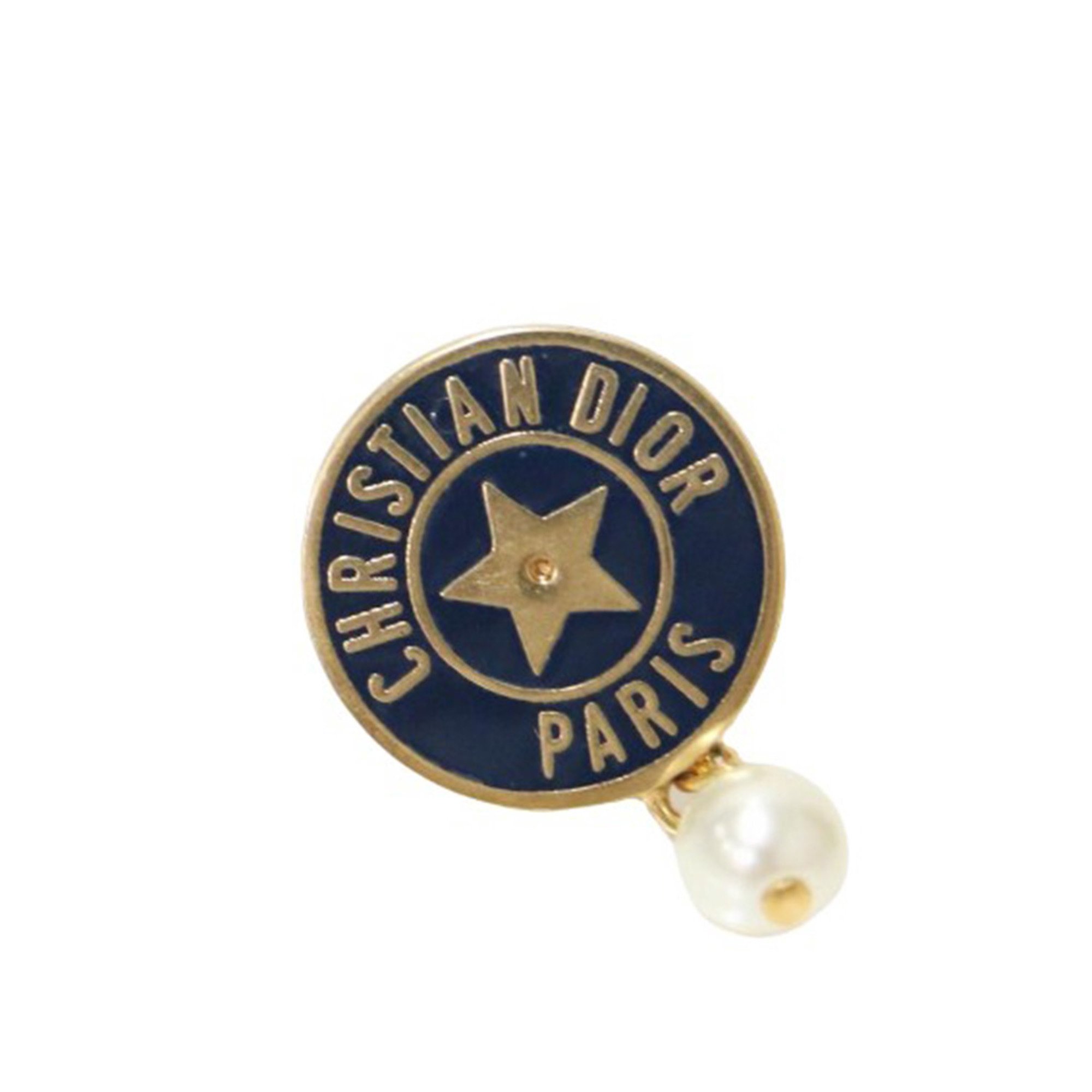 Christian Dior Resin Pearl Medallion Star Earrings CD LEGACY EARRINGS Metal Navy Gold