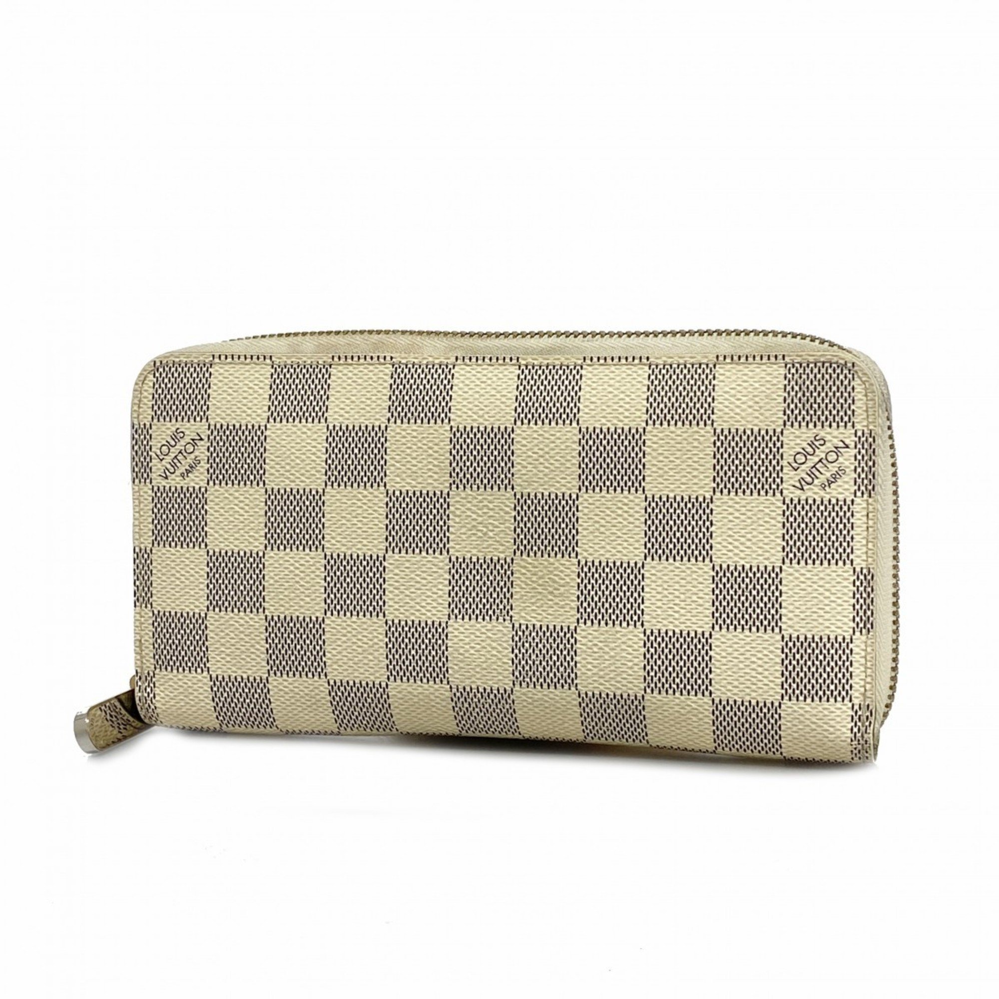 Louis Vuitton Long Wallet Damier Azur Zippy N60019 White Men's Women's