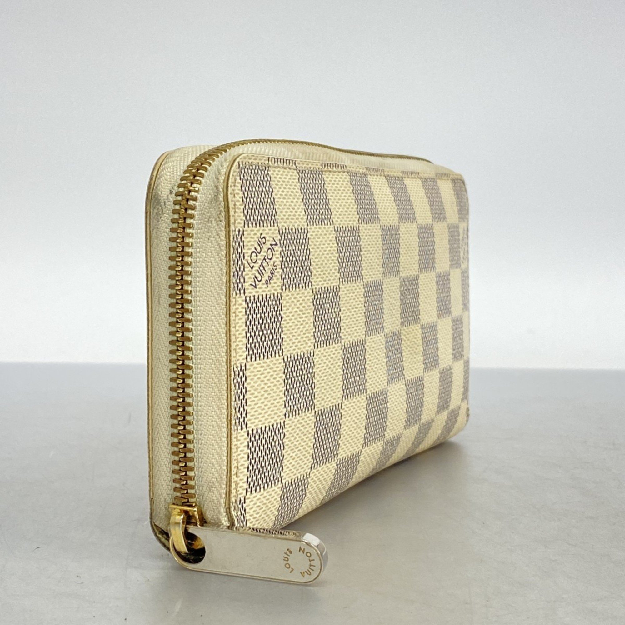 Louis Vuitton Long Wallet Damier Azur Zippy N60019 White Men's Women's