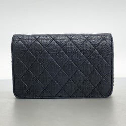 Chanel Shoulder Wallet Matelasse Leather Black Women's