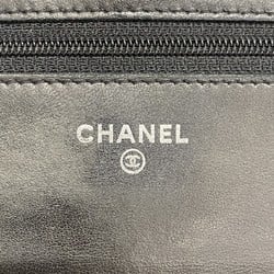 Chanel Shoulder Wallet Matelasse Leather Black Women's