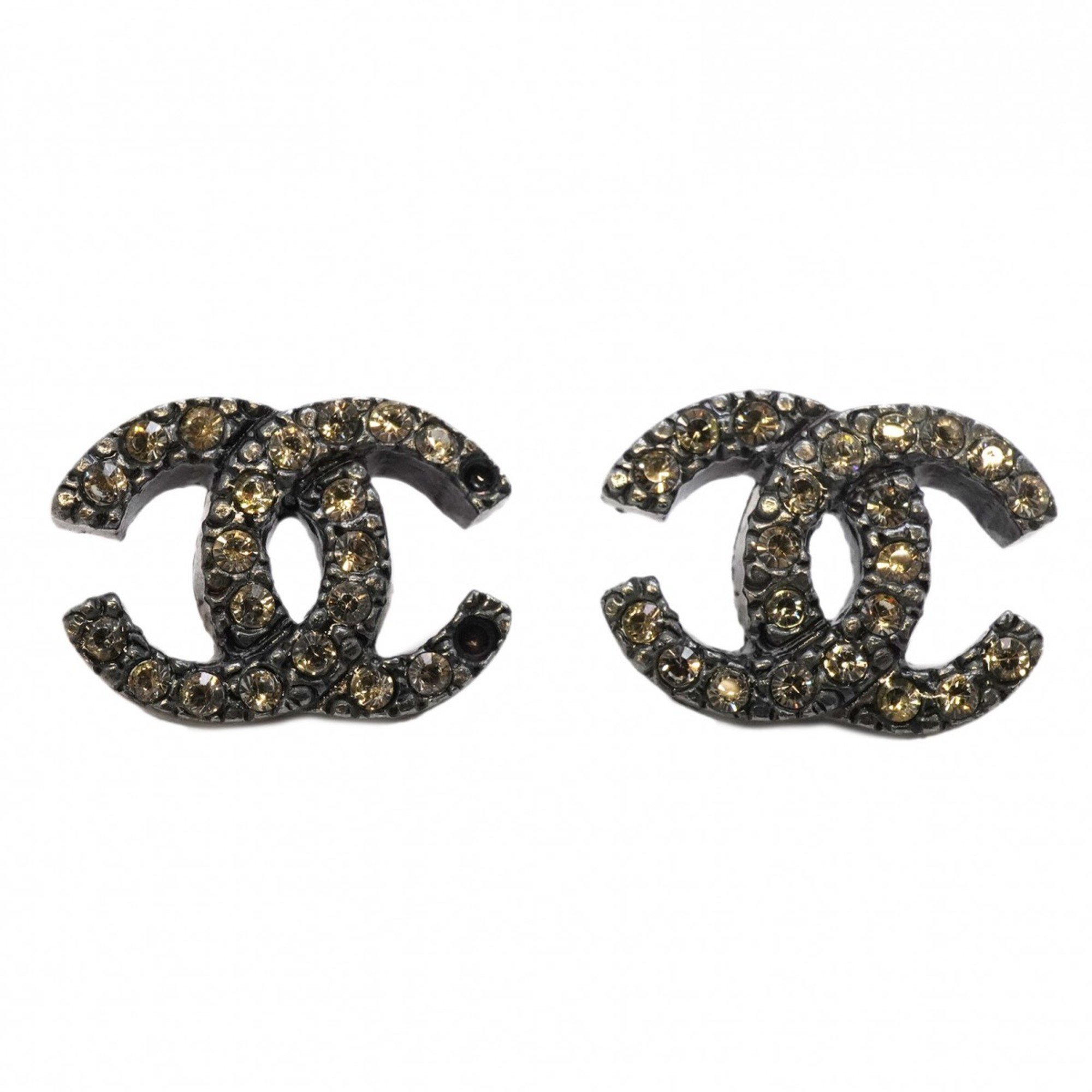 Chanel earrings Coco mark gunmetal grey ladies