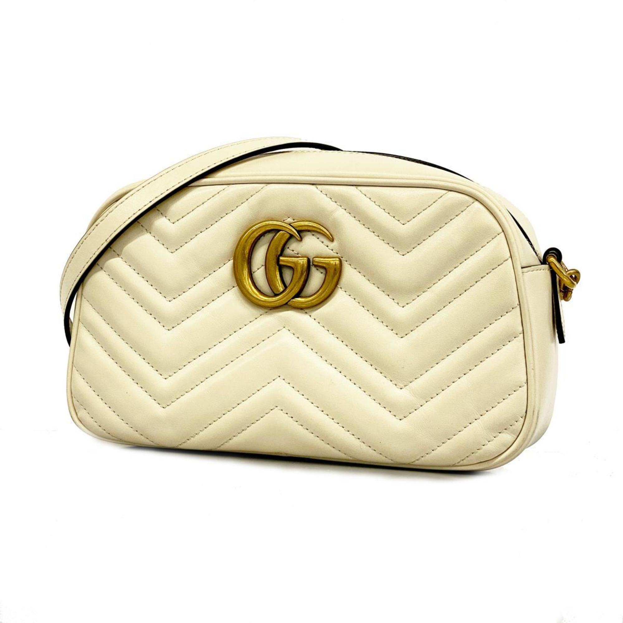 Gucci Shoulder Bag GG Marmont 447632 Leather Ivory Women's