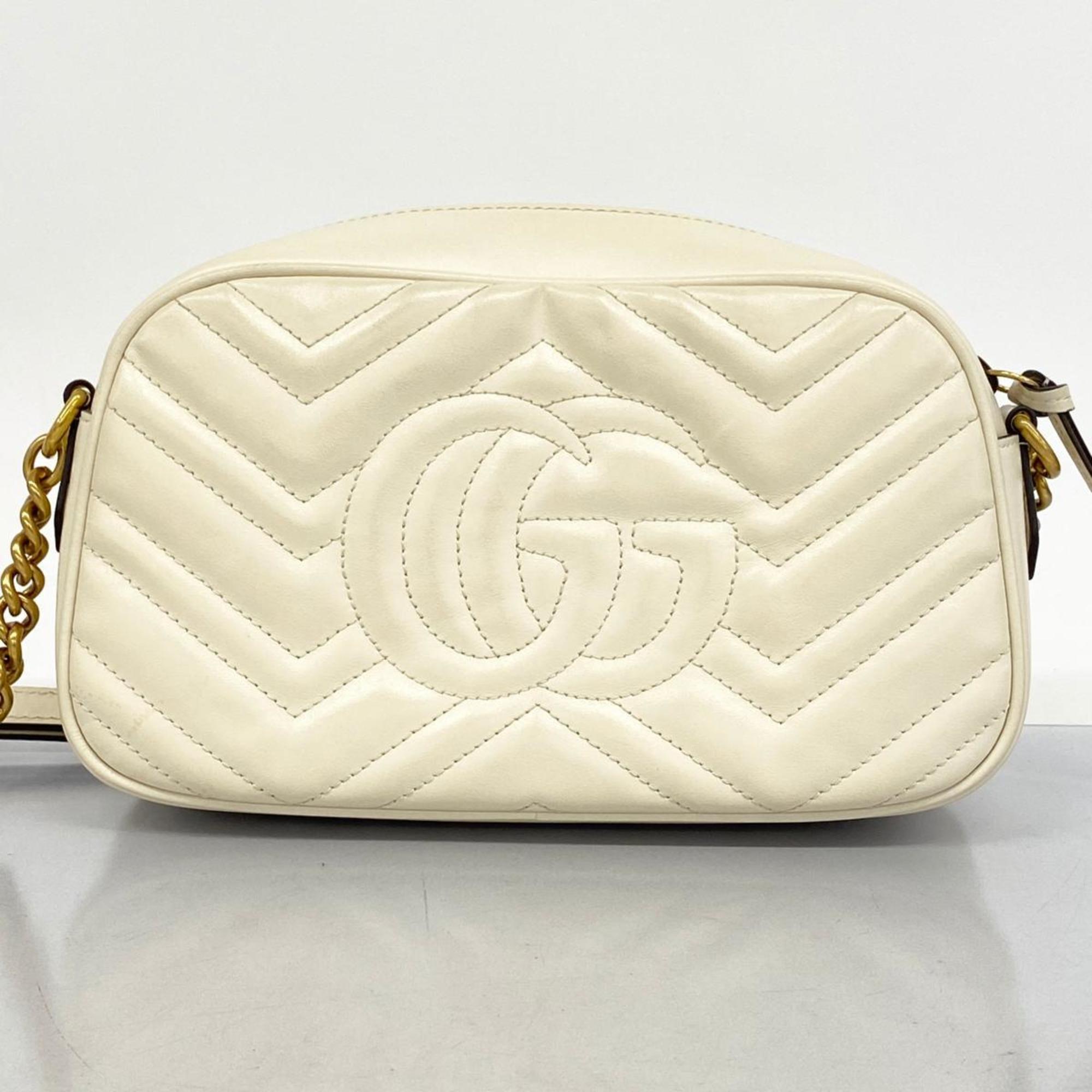 Gucci Shoulder Bag GG Marmont 447632 Leather Ivory Women's