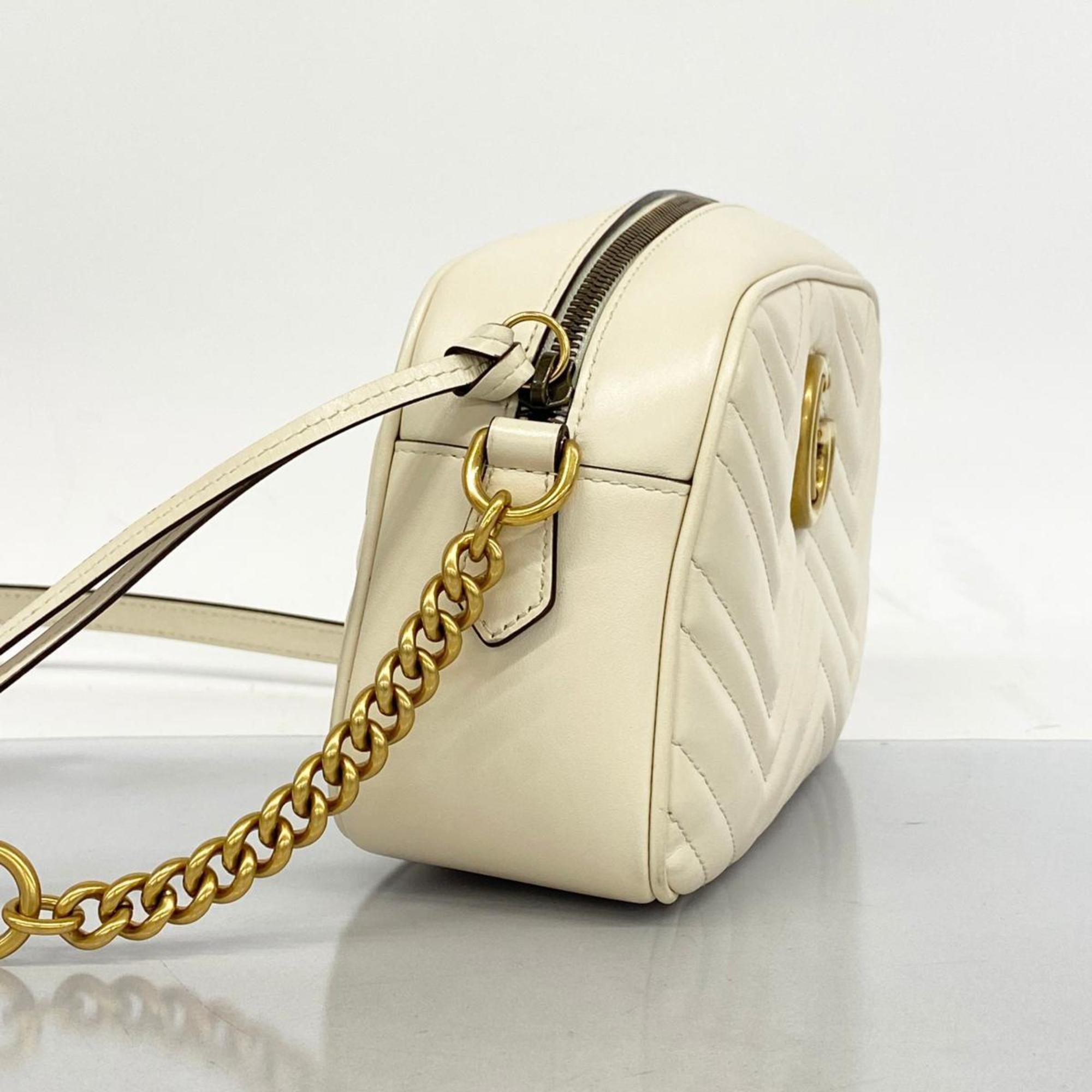 Gucci Shoulder Bag GG Marmont 447632 Leather Ivory Women's