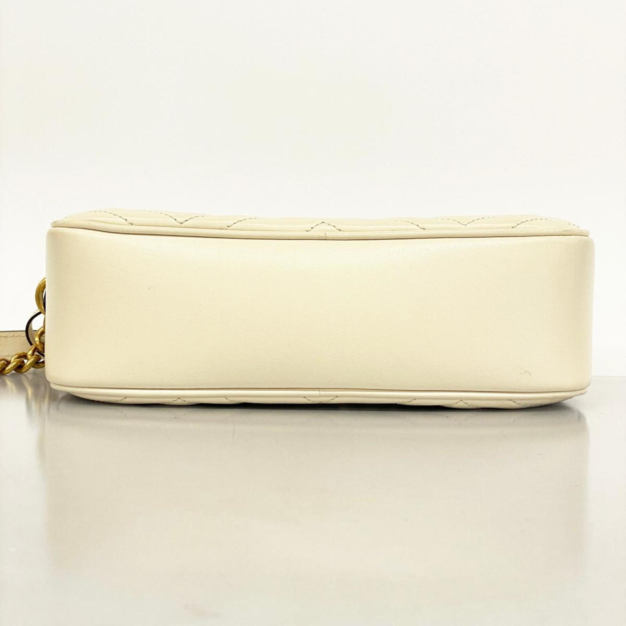 Gucci Shoulder Bag GG Marmont 447632 Leather Ivory Women's