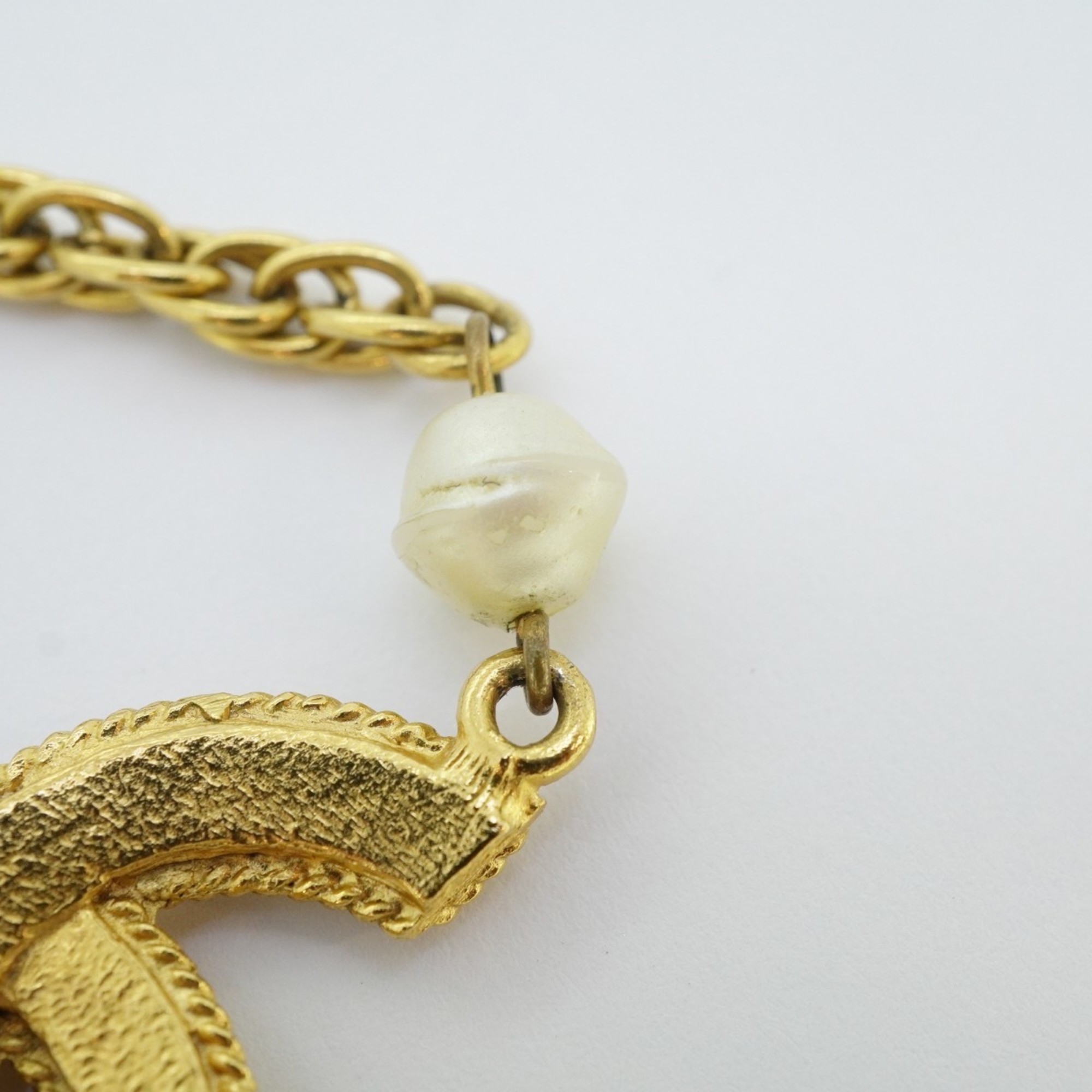 Chanel Necklace Coco Mark Fake Pearl GP Plated Gold Ladies