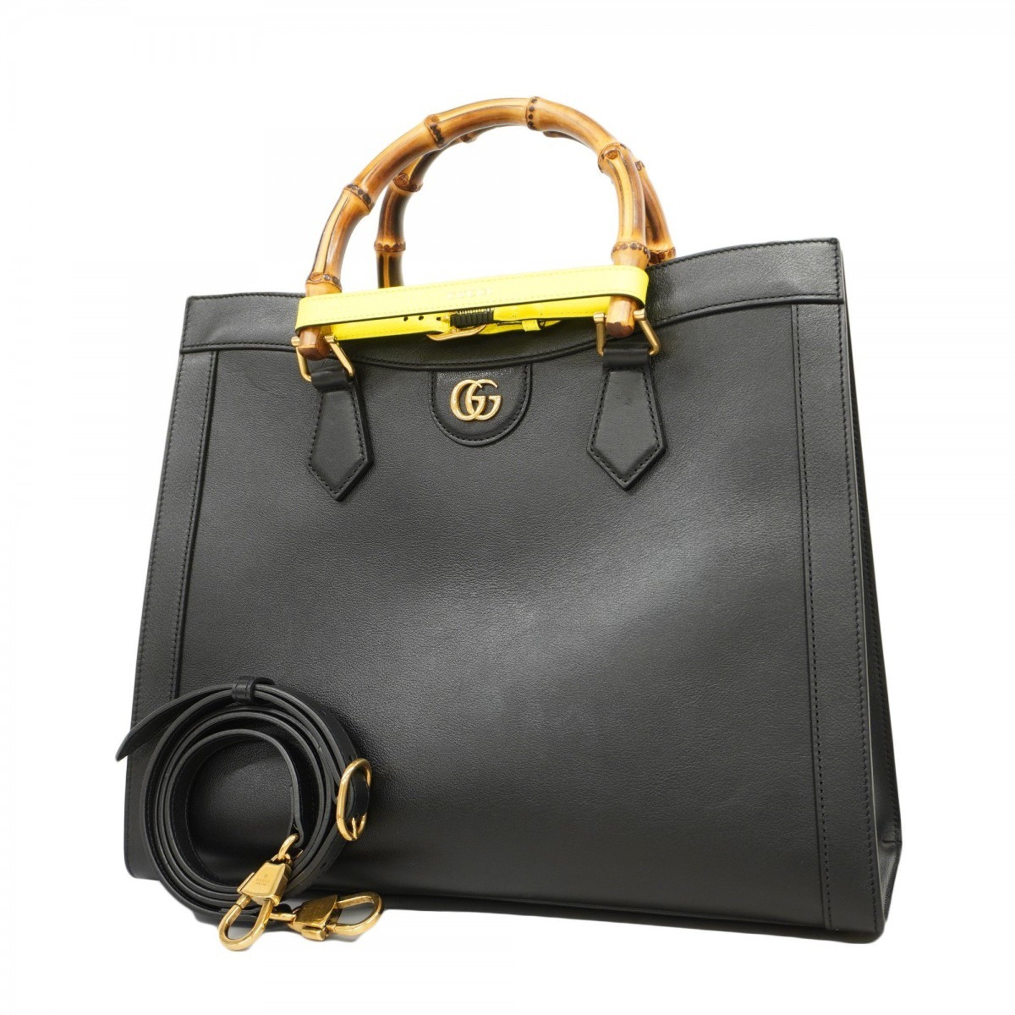 Gucci Tote Bag GG Marmont Bamboo 655658 Leather Black Women's