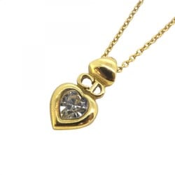 Christian Dior Necklace CD Heart Motif Rhinestone GP Plated Gold Ladies