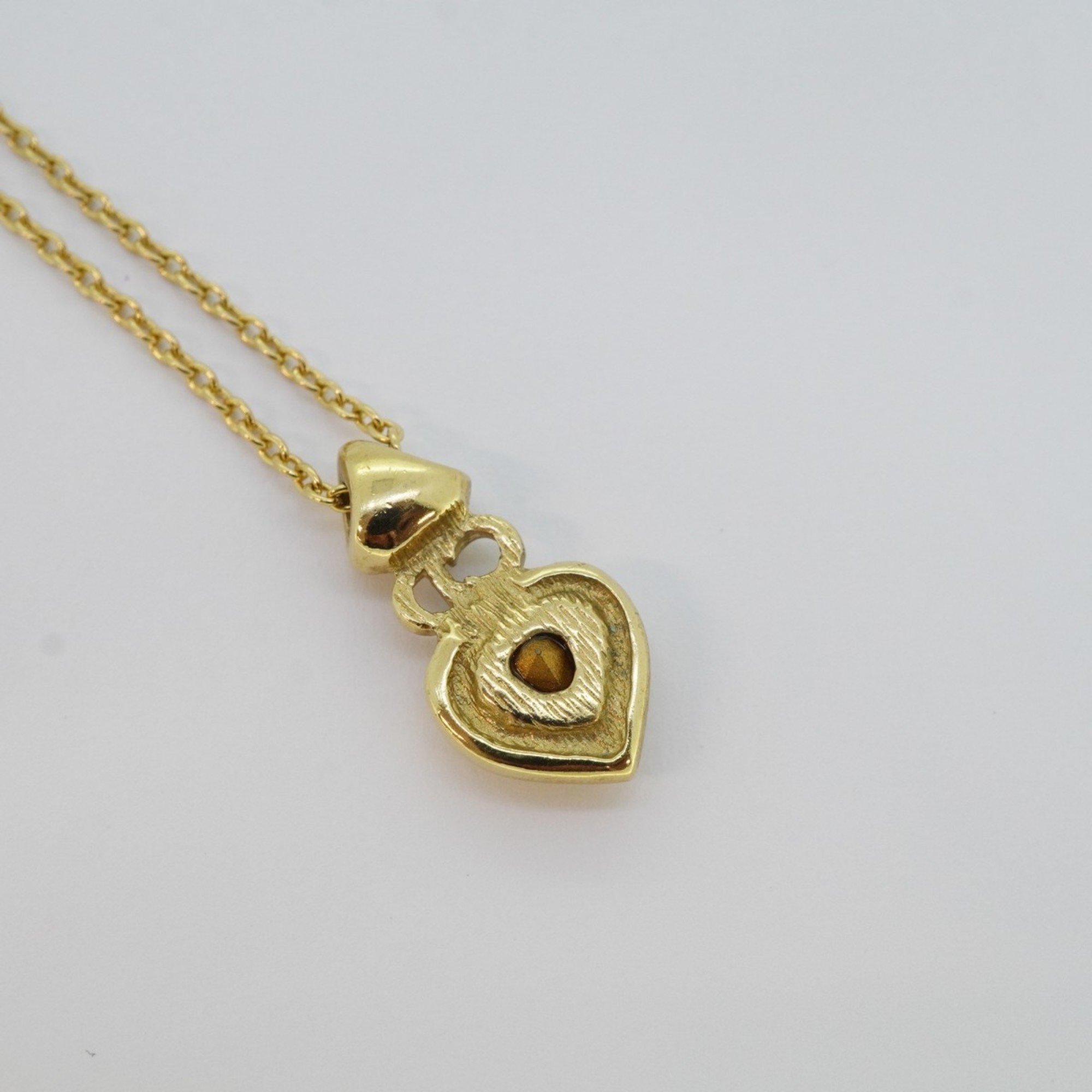 Christian Dior Necklace CD Heart Motif Rhinestone GP Plated Gold Ladies