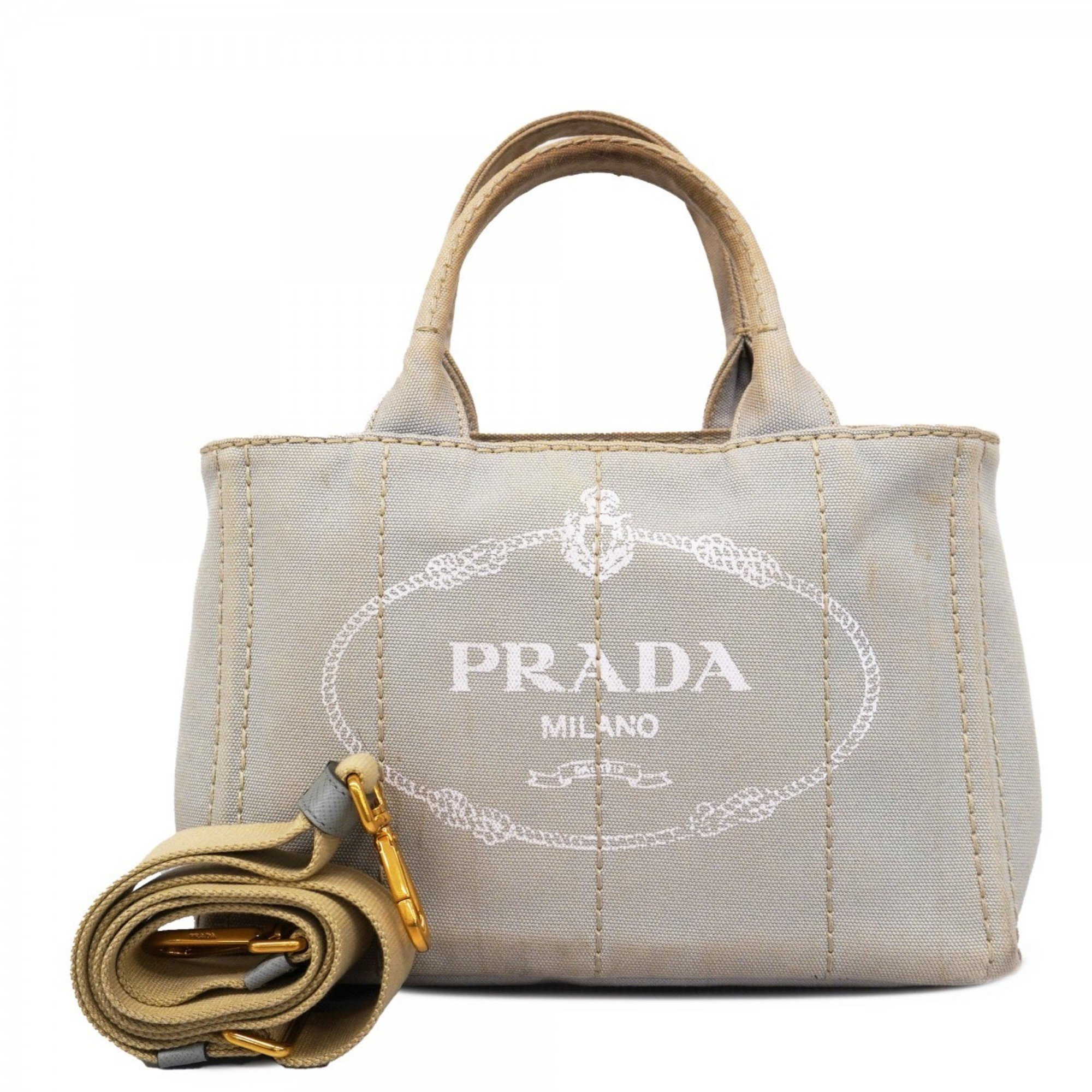 Prada Tote Bag Canapa Canvas Grey Women's