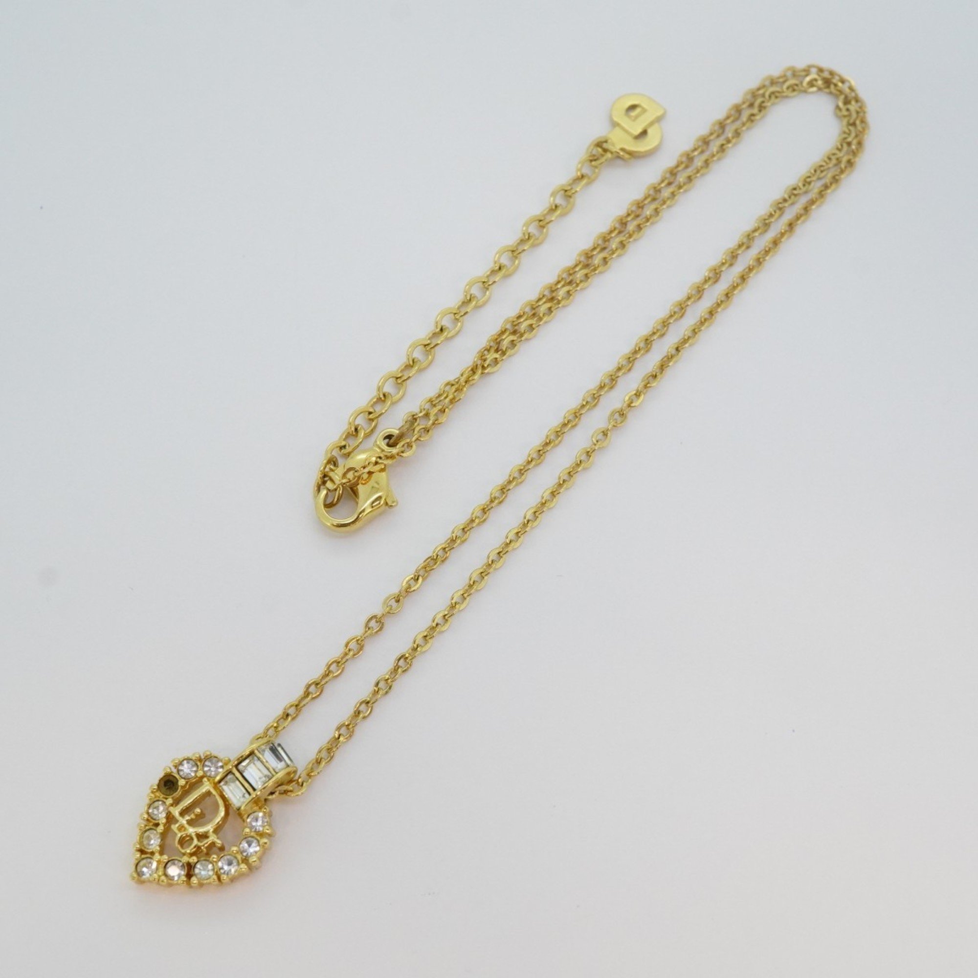 Christian Dior Necklace Rhinestone GP Plated Gold Ladies