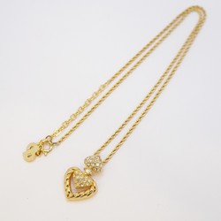 Christian Dior Necklace Heart Motif Rhinestone GP Plated Gold Women's