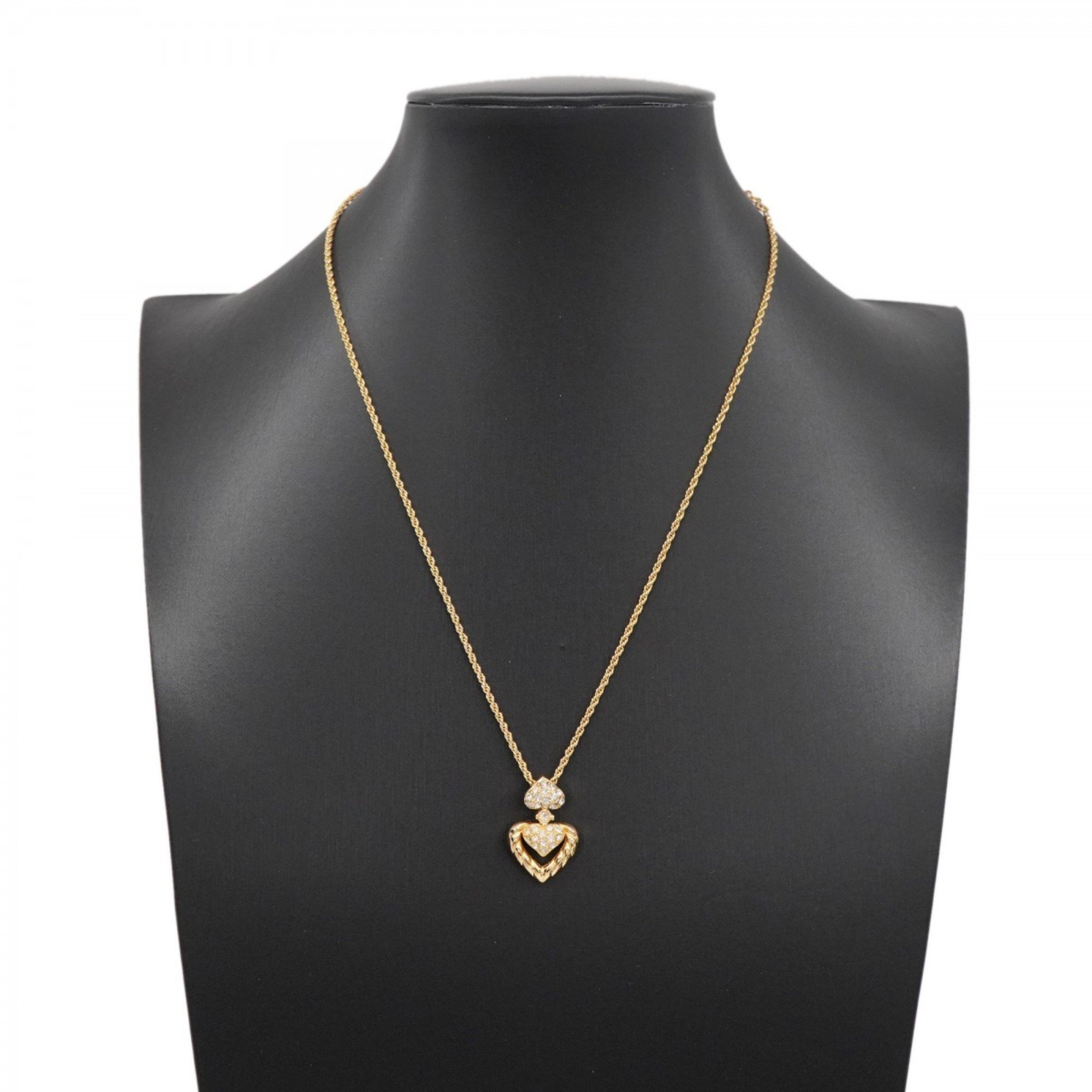 Christian Dior Necklace Heart Motif Rhinestone GP Plated Gold Women's