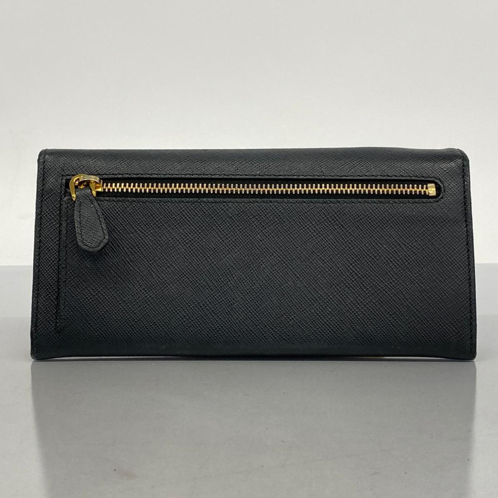 Prada Long Wallet Saffiano Leather Black Women's