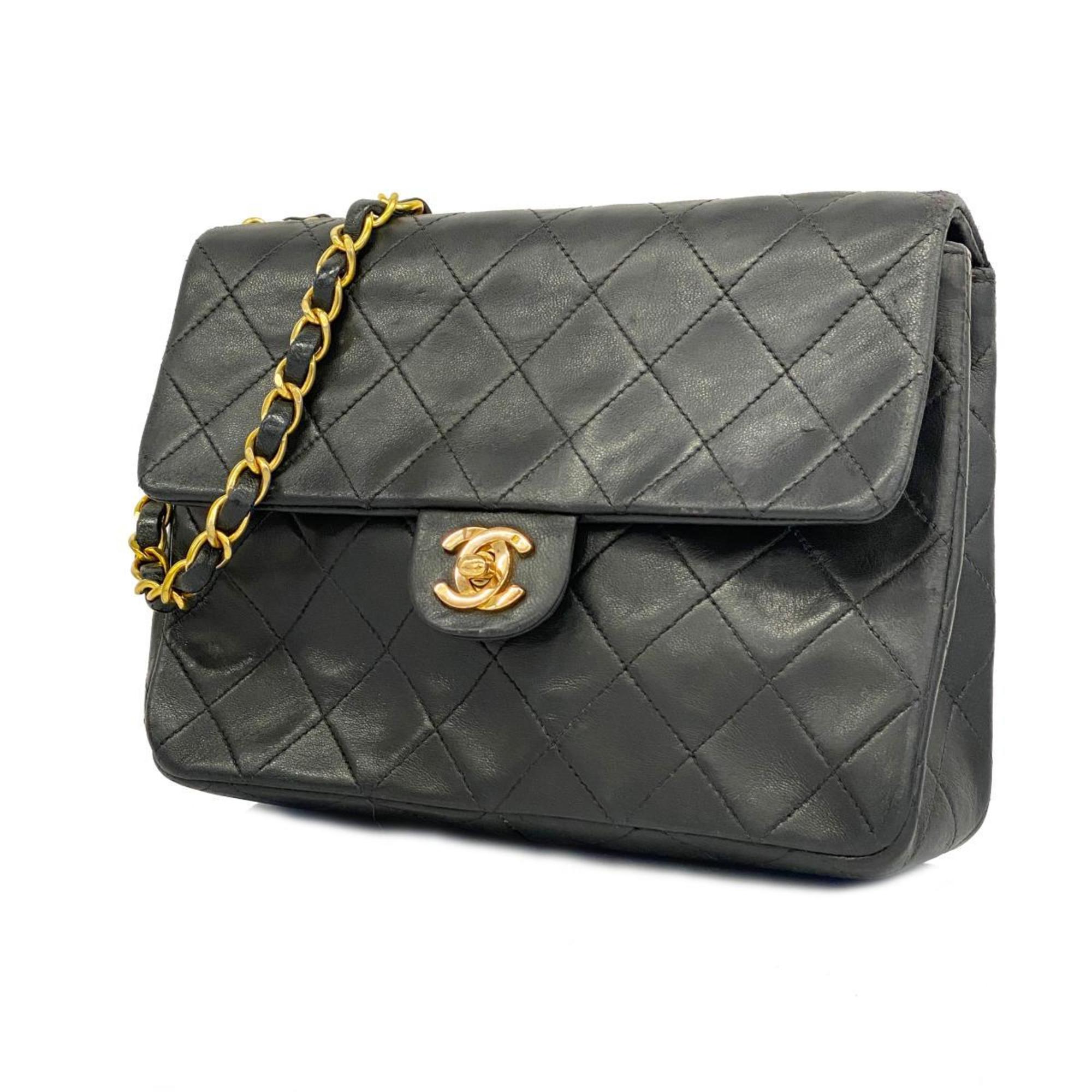 Chanel Shoulder Bag Matelasse Chain Lambskin Black Women's