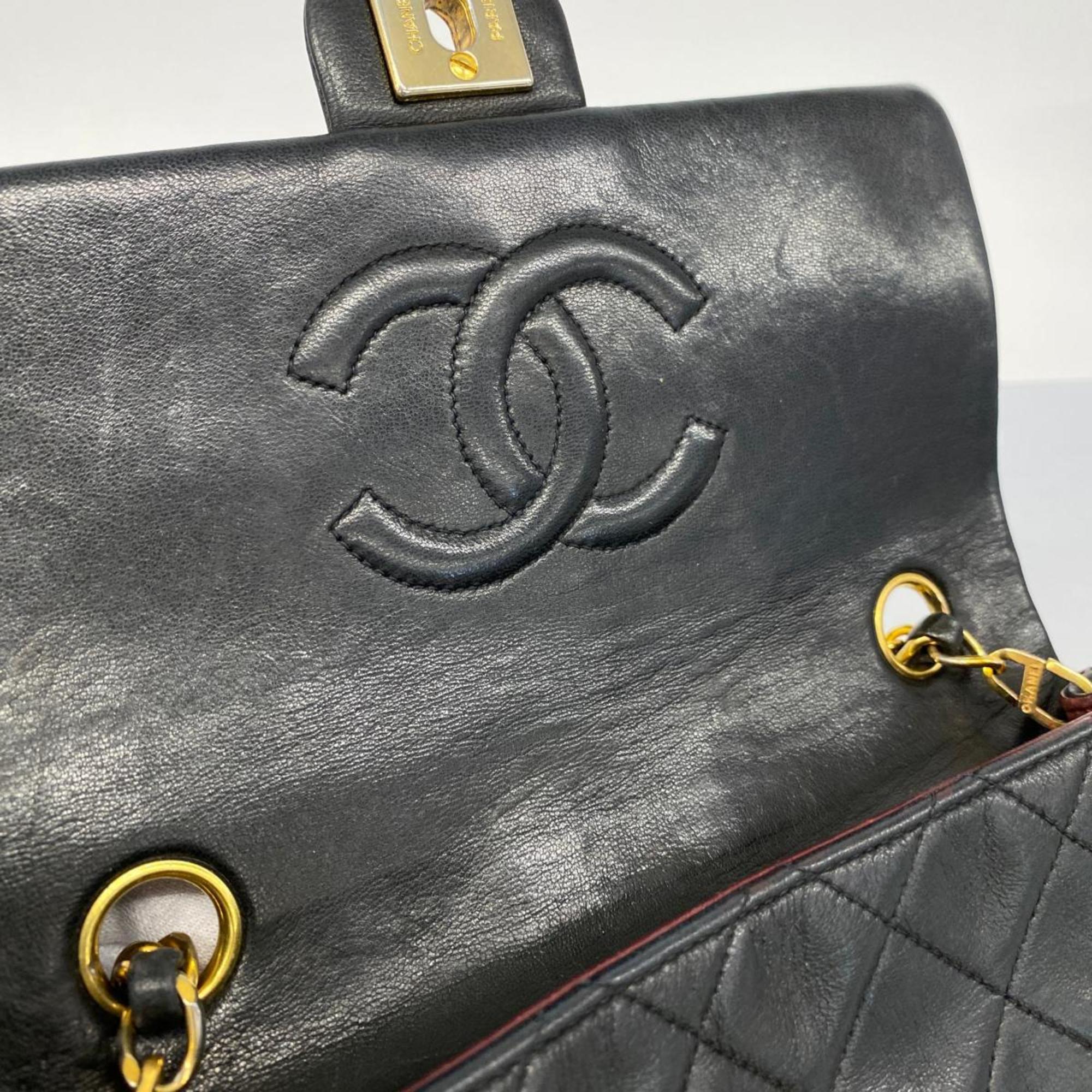 Chanel Shoulder Bag Matelasse Chain Lambskin Black Women's