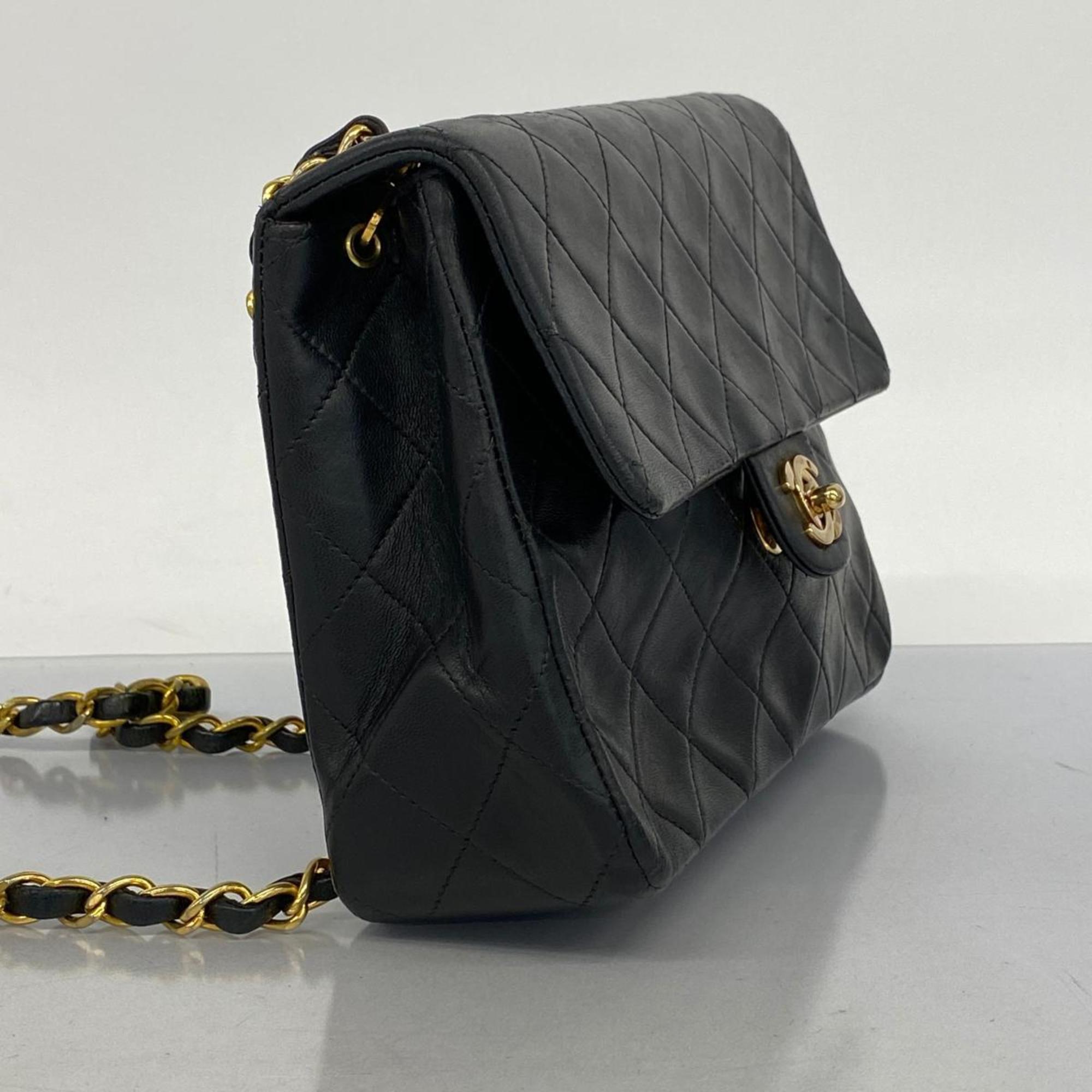 Chanel Shoulder Bag Matelasse Chain Lambskin Black Women's