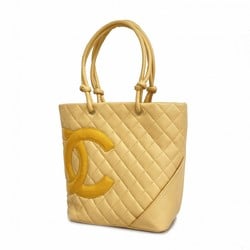 Chanel Tote Bag Cambon Lambskin Patent Leather Beige Yellow Orange Women's