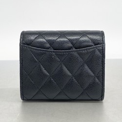 Chanel Tri-fold Wallet Matelasse Caviar Skin Black Champagne Ladies