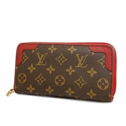 Louis Vuitton Long Wallet Monogram Zippy Retiro M61854 Brown Cerise Ladies