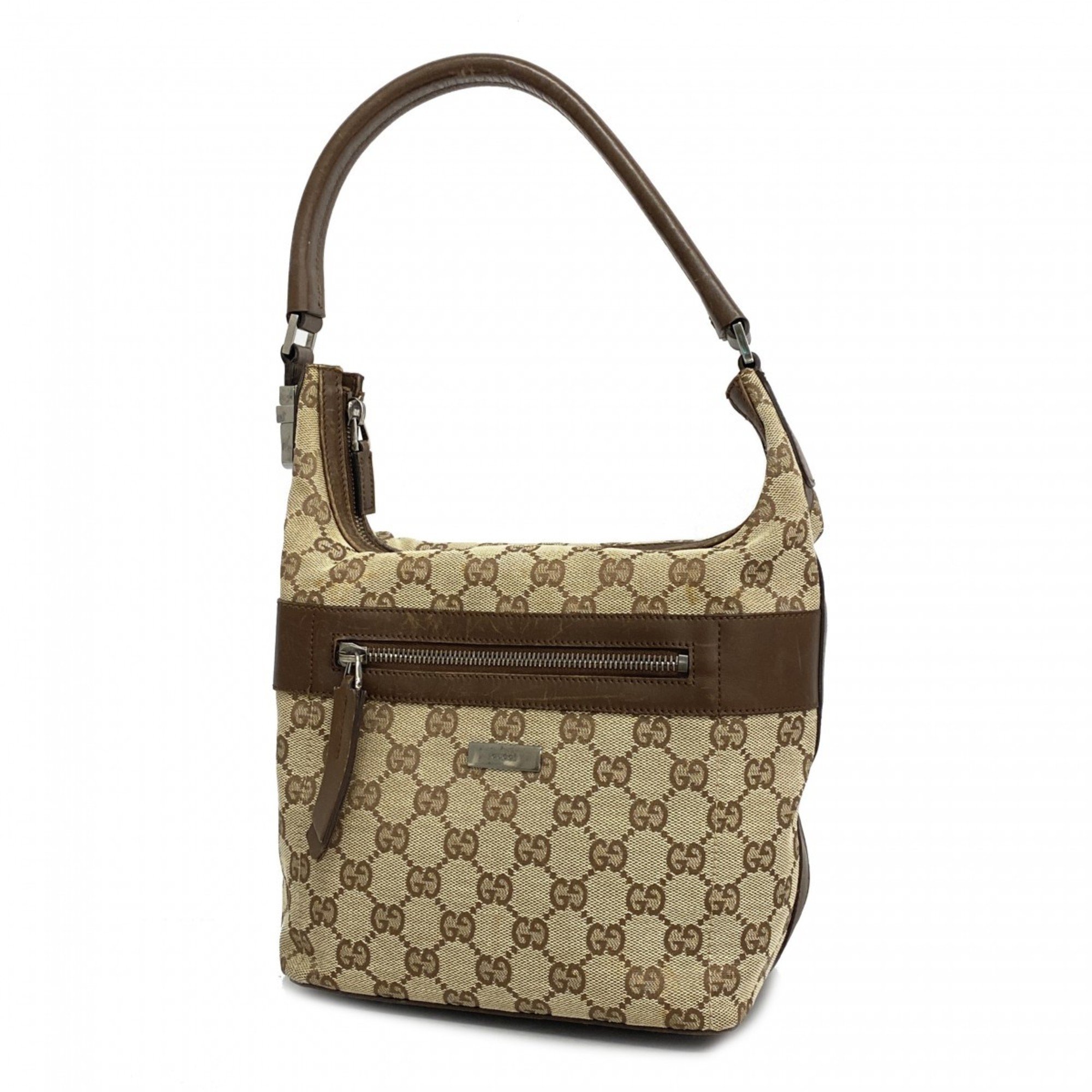 Gucci Shoulder Bag GG Canvas 001 4299 Leather Brown Women's