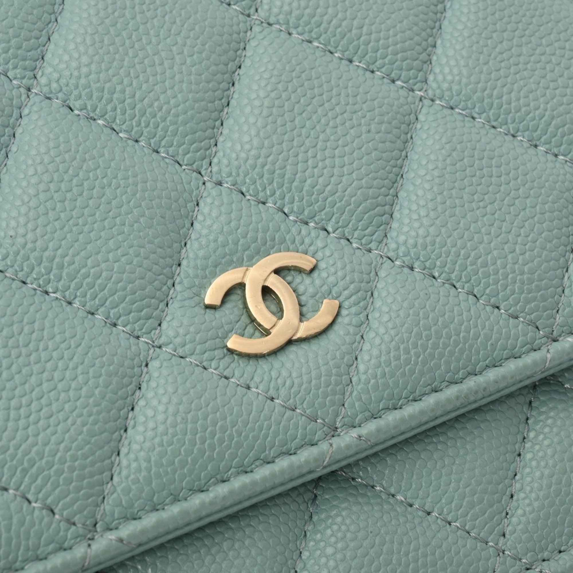 CHANEL Chanel Matelasse Classic Chain Wallet Light Blue AP0250 Women's Caviar Skin Shoulder Bag