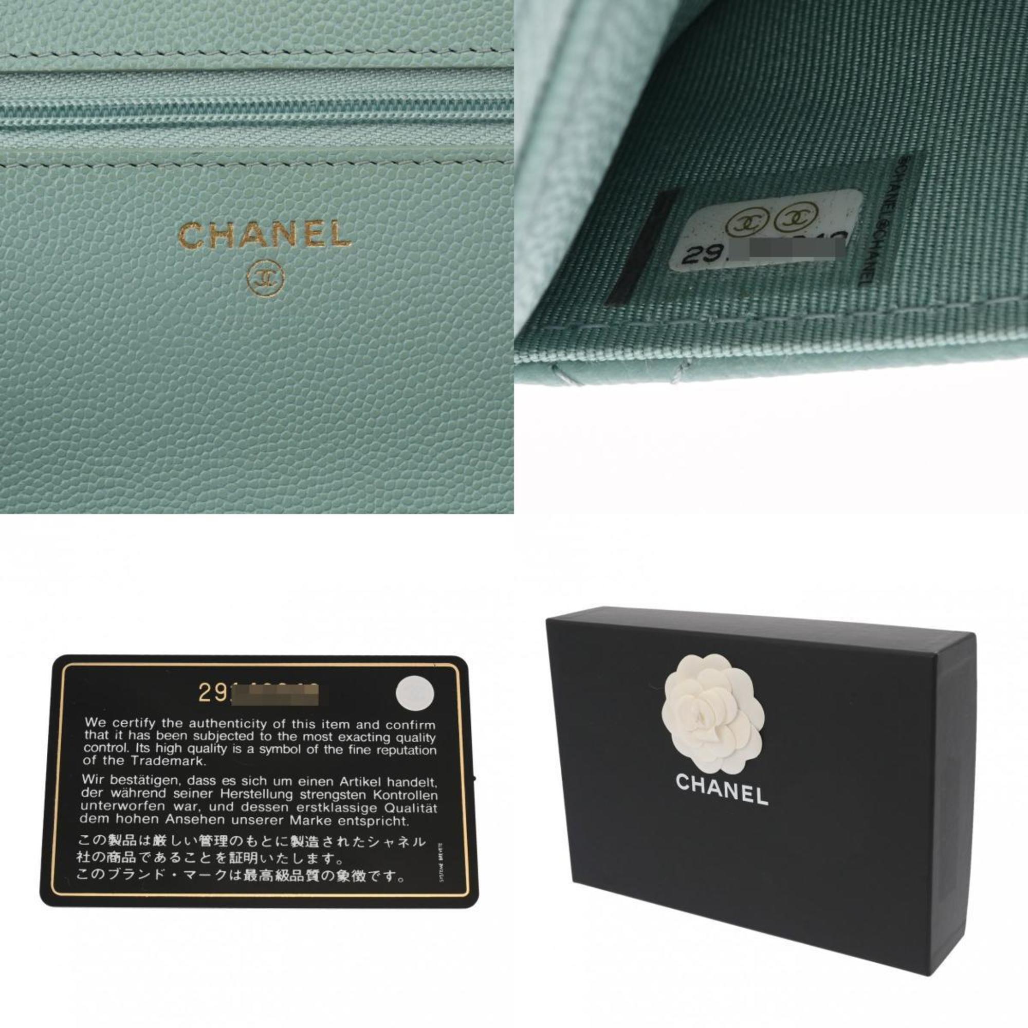 CHANEL Chanel Matelasse Classic Chain Wallet Light Blue AP0250 Women's Caviar Skin Shoulder Bag