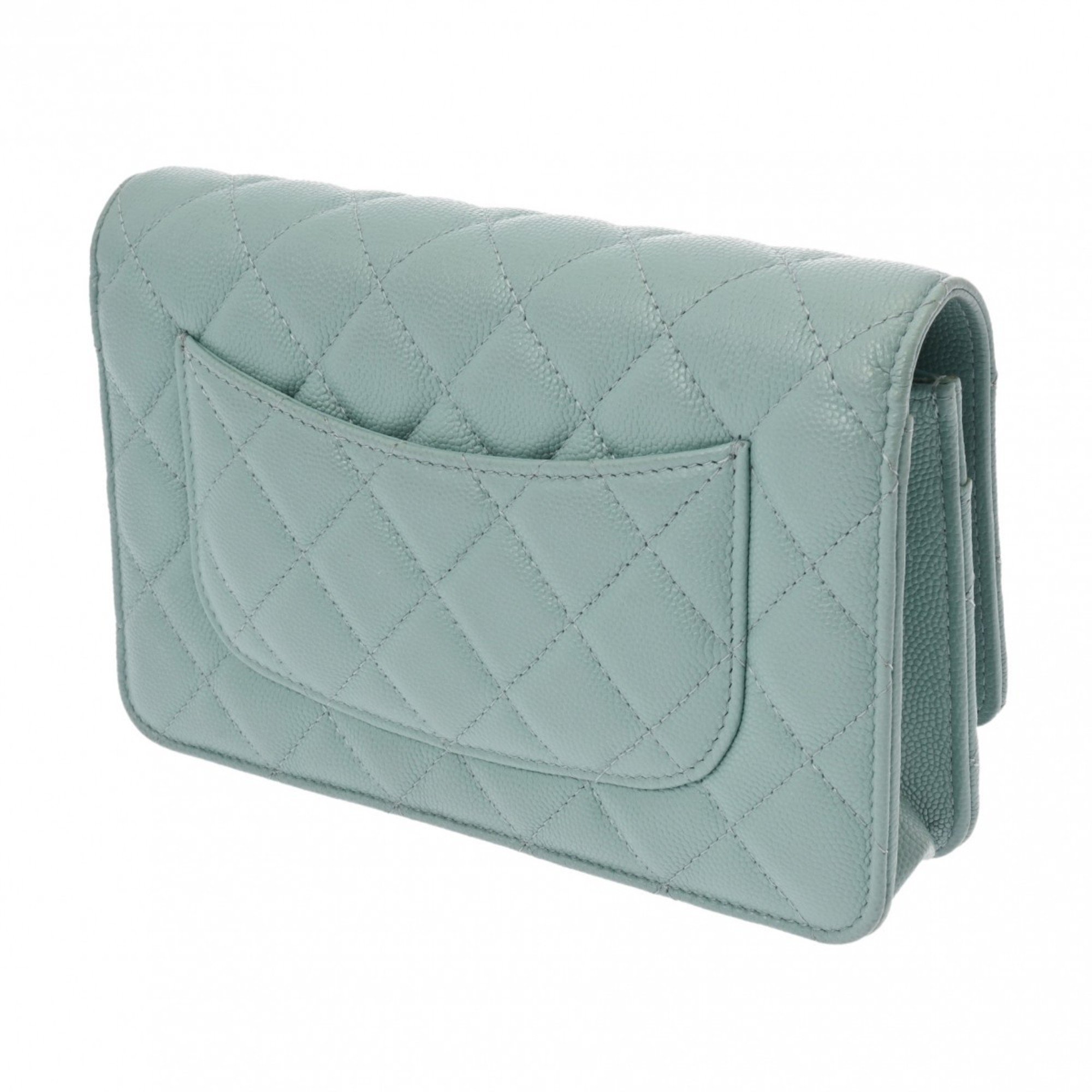 CHANEL Chanel Matelasse Classic Chain Wallet Light Blue AP0250 Women's Caviar Skin Shoulder Bag