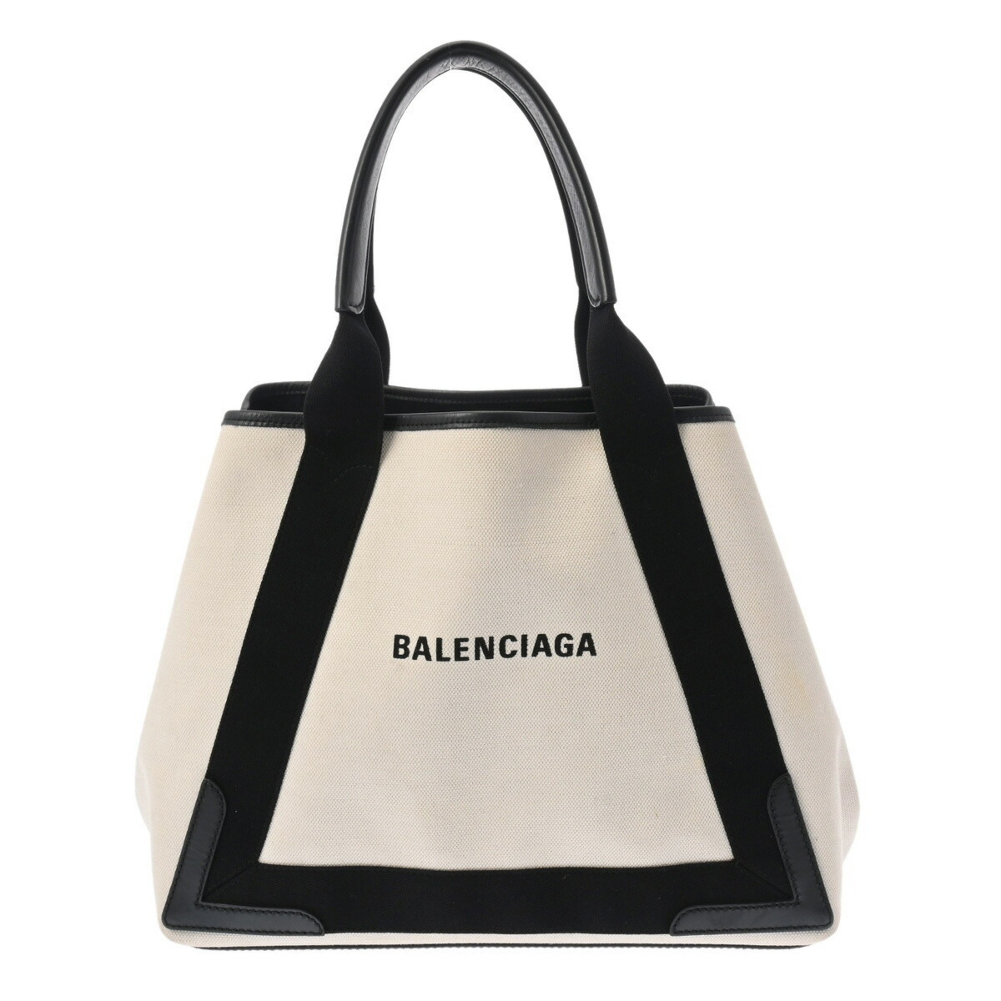 BALENCIAGA Navy Cabas M White/Black 581292 Women's Canvas Leather Handbag