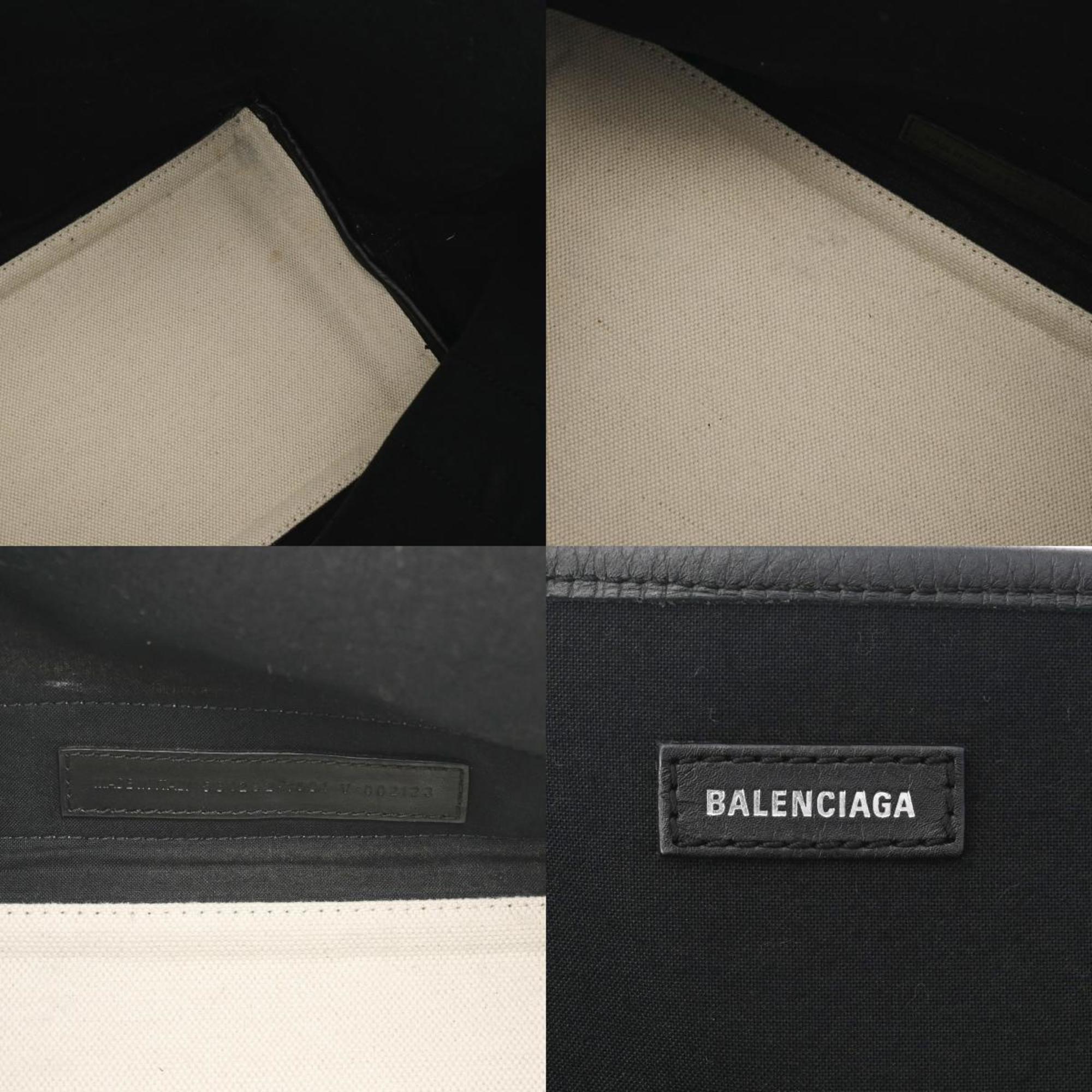 BALENCIAGA Navy Cabas M White/Black 581292 Women's Canvas Leather Handbag