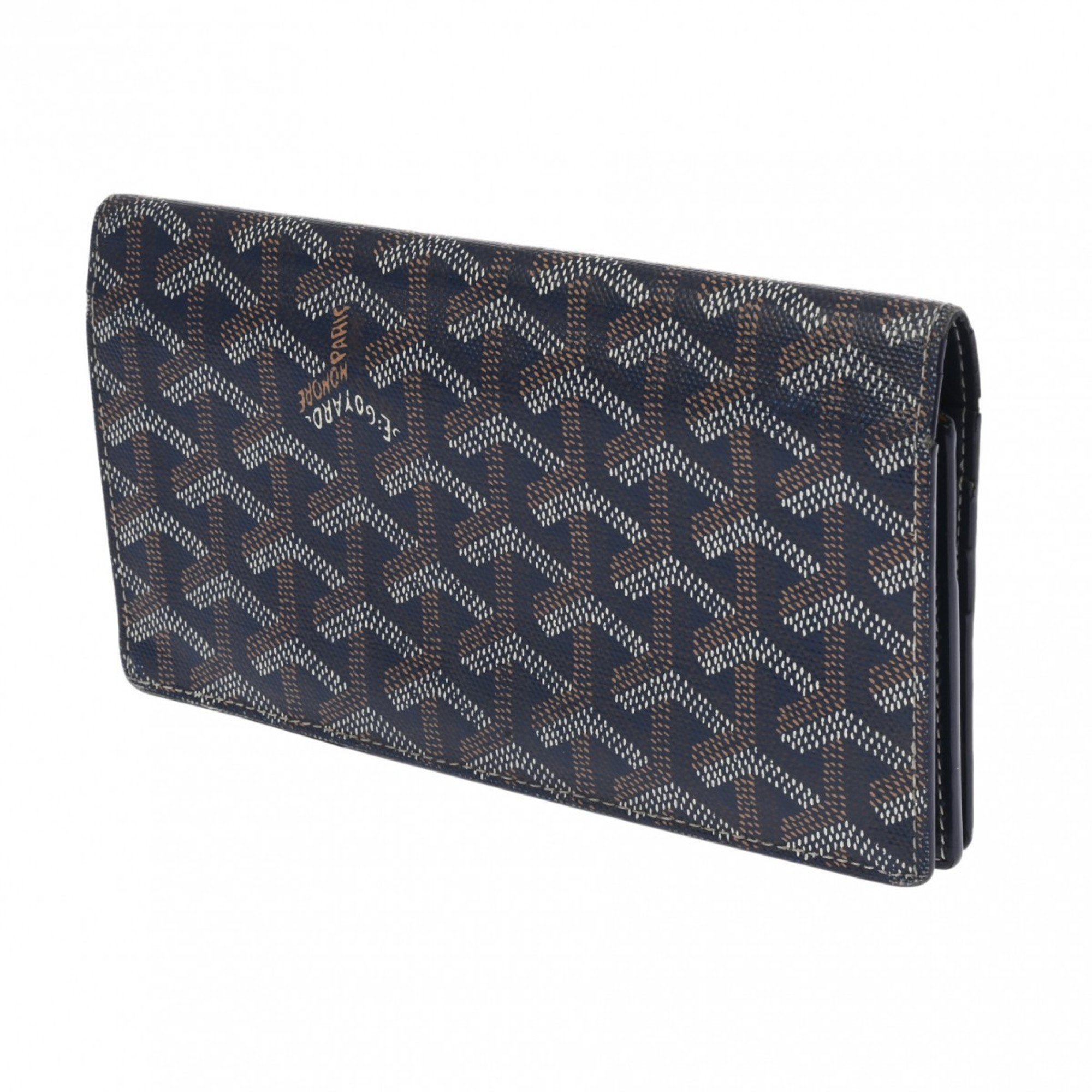 GOYARD Richelieu Herringbone Navy Unisex PVC/Leather Long Wallet