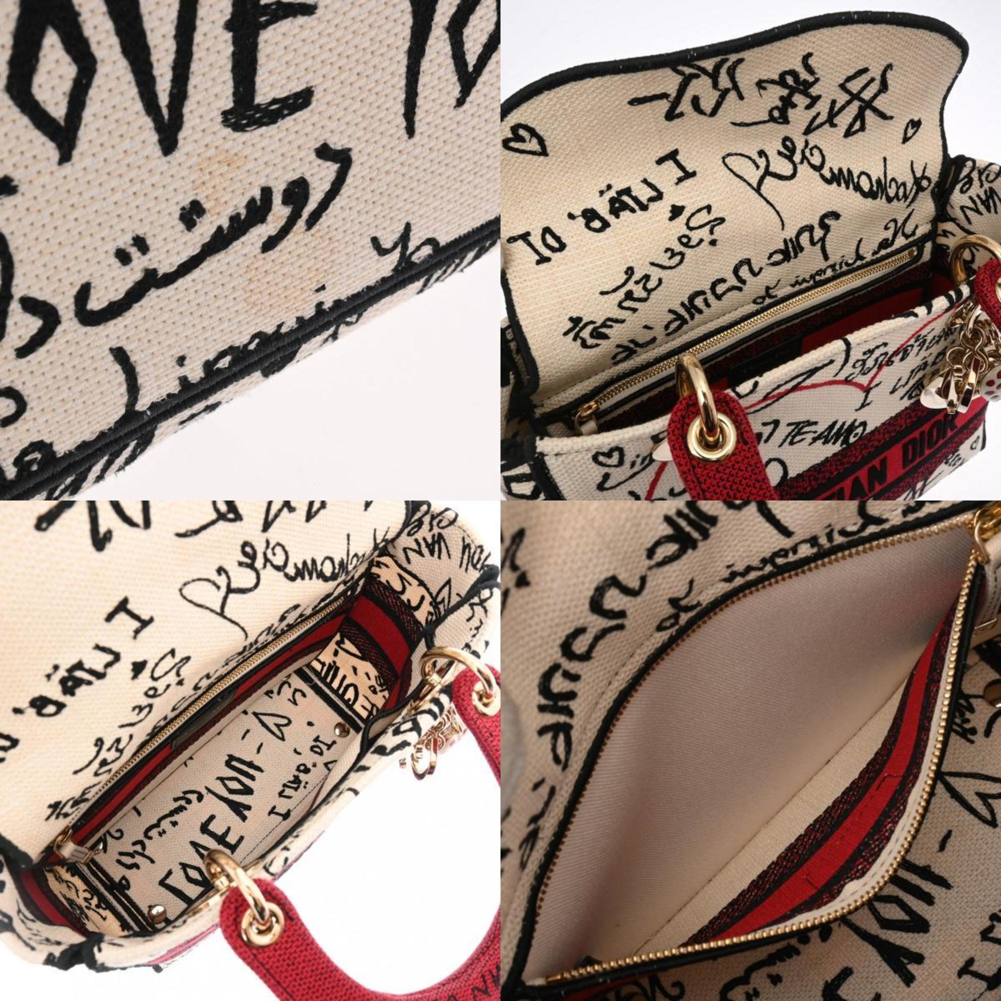 CHRISTIAN DIOR LADY D-LITE Medium Red/White M05650BBF Women's Canvas Handbag